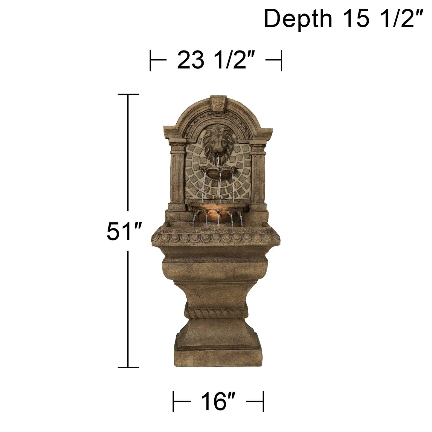 Royal Lions Head 51" High Large Italian Outdoor Decor Faux Stone Floor Fountain with Light Statue Waterfall Standing Tiered Water Feature for Outside Garden Patio Yard Backyard Porch - John Timberland