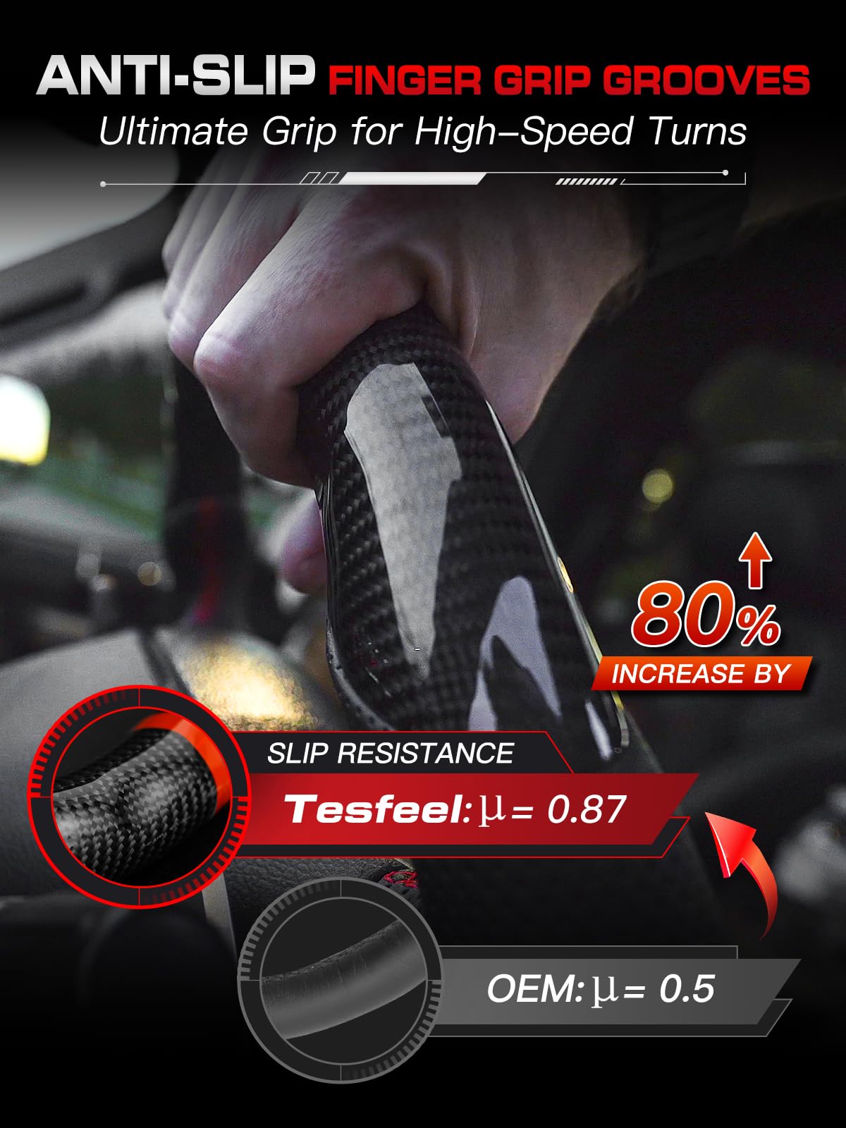 TESFEEL Real Carbon Fiber Steering Wheel for Volkswagen GTI 2015-2017 Nappa Perforated Leather with Hand Stitching D-Shaped