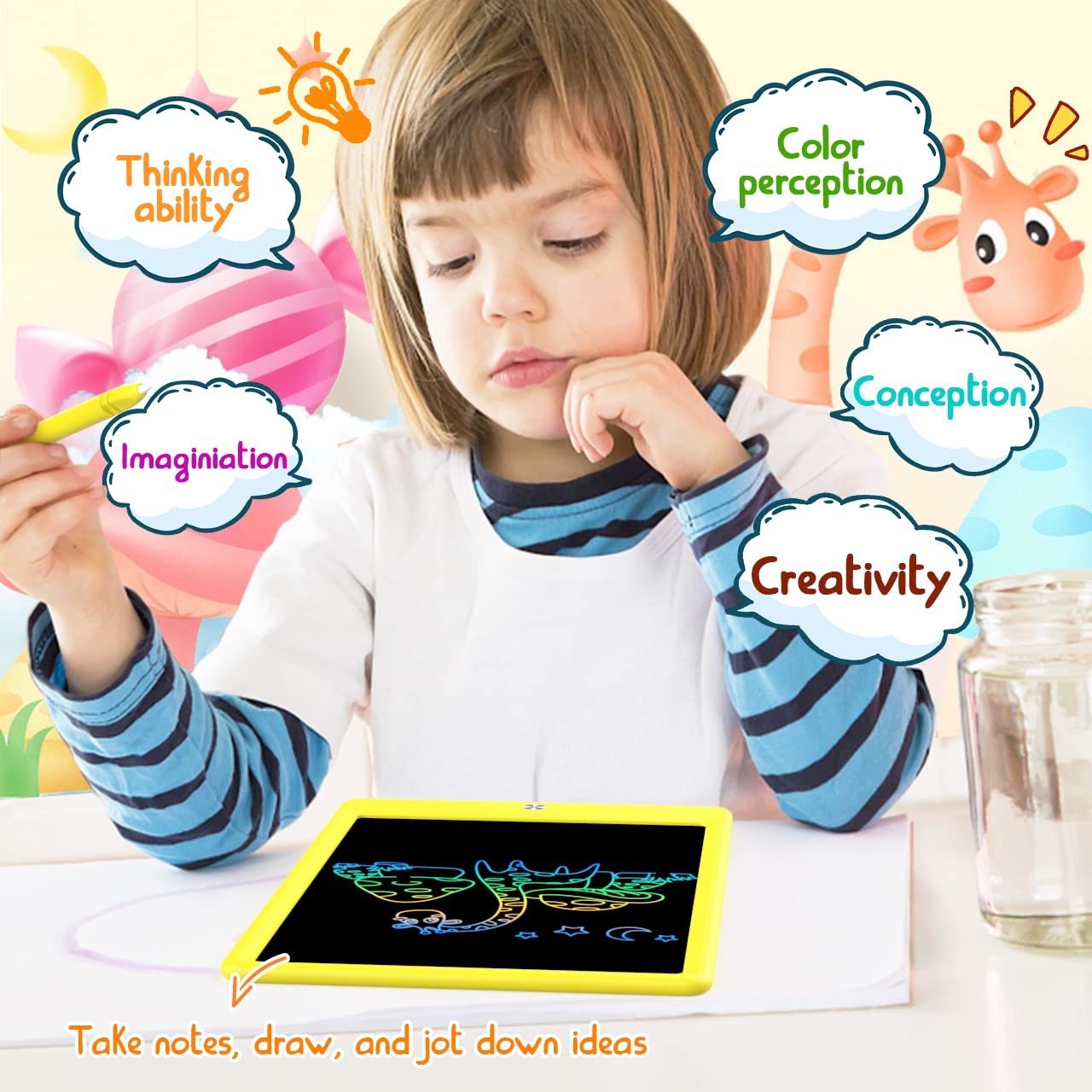BUKEBU Toddler Toys for 3-6 Years Old Girls Boys, LCD Writing Tablet 8.5 Inch Doodle Board, Electronic Drawing Tablet, Drawing Pads,Travel Gifts for Kids Age 3 4 5 6 7 Year Old Girls Boys (Yellow)