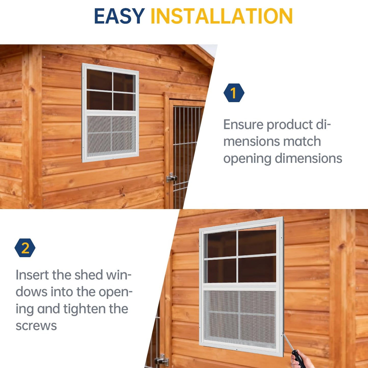 2 Pack 24 x 27 Shed Windows with White Frame, Flush Mount Small Window with PC Screen for Shed for Shed, Chicken Coop, Household, Playhouse, Garage