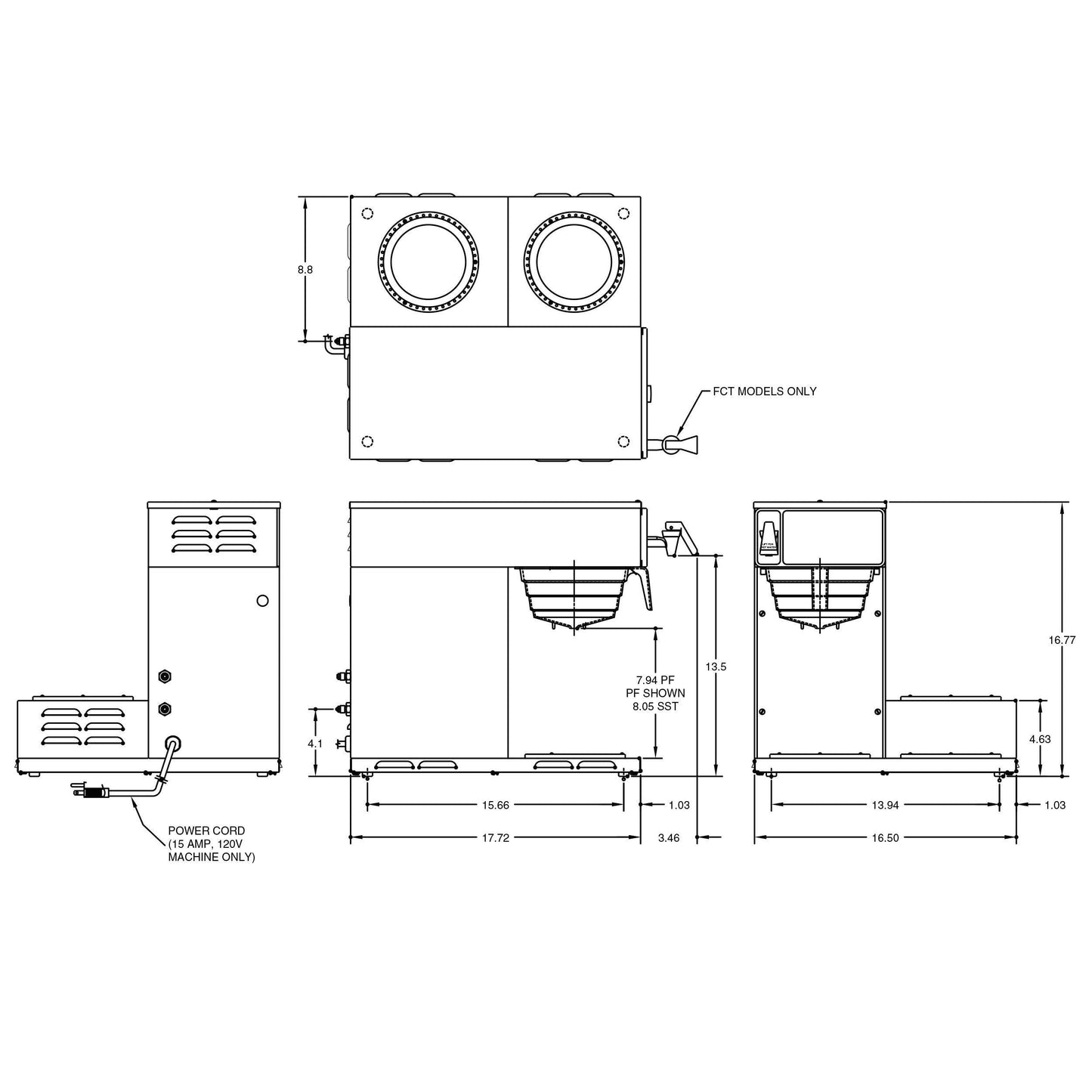 BUNN Axiom 15-3, Automatic Commercial 12-Cup Coffee Maker, 3 Lower Warmers, 38700.0002,Gray
