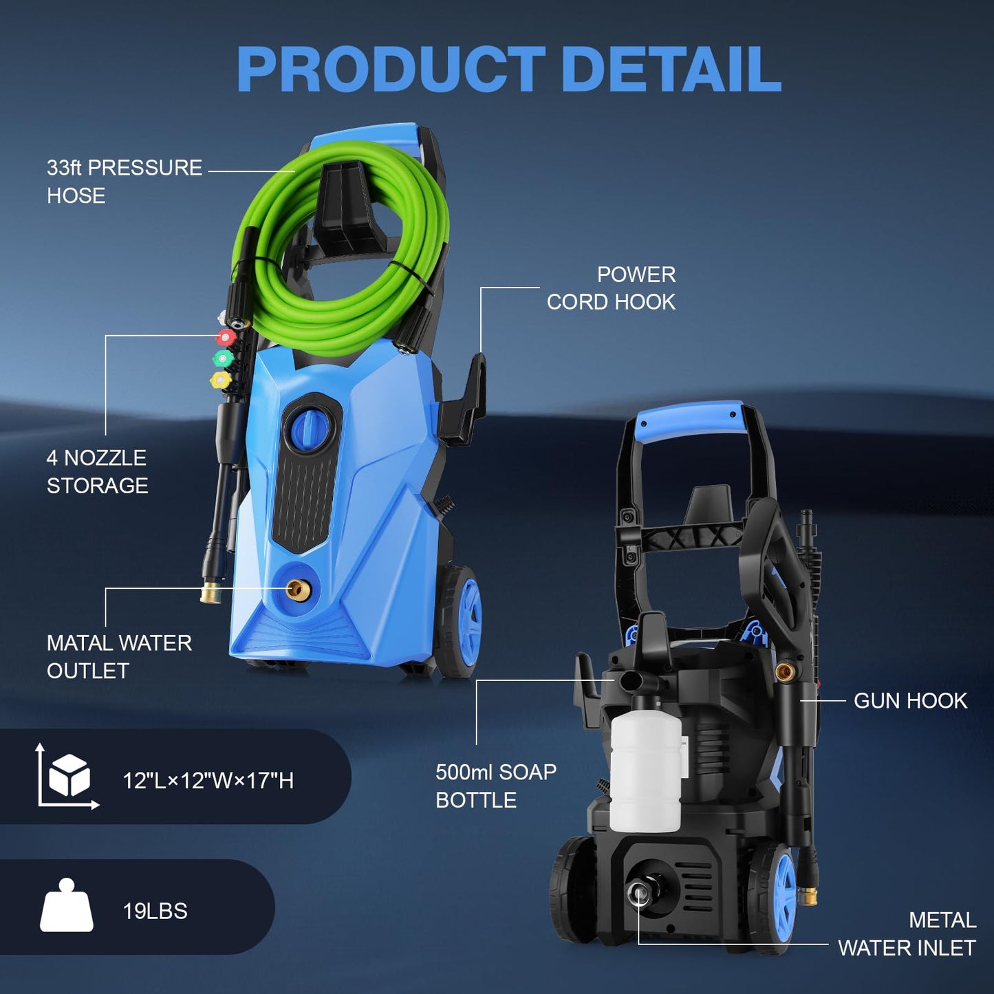 commowner 2026 New 5000PSI Electric Pressure Washer, Power Washer with 33FT Resistant Extension Hose and 4 Nozzles, Compatible with Undercarriage washers, Professional Powerwashers for Home/Car(Blue)