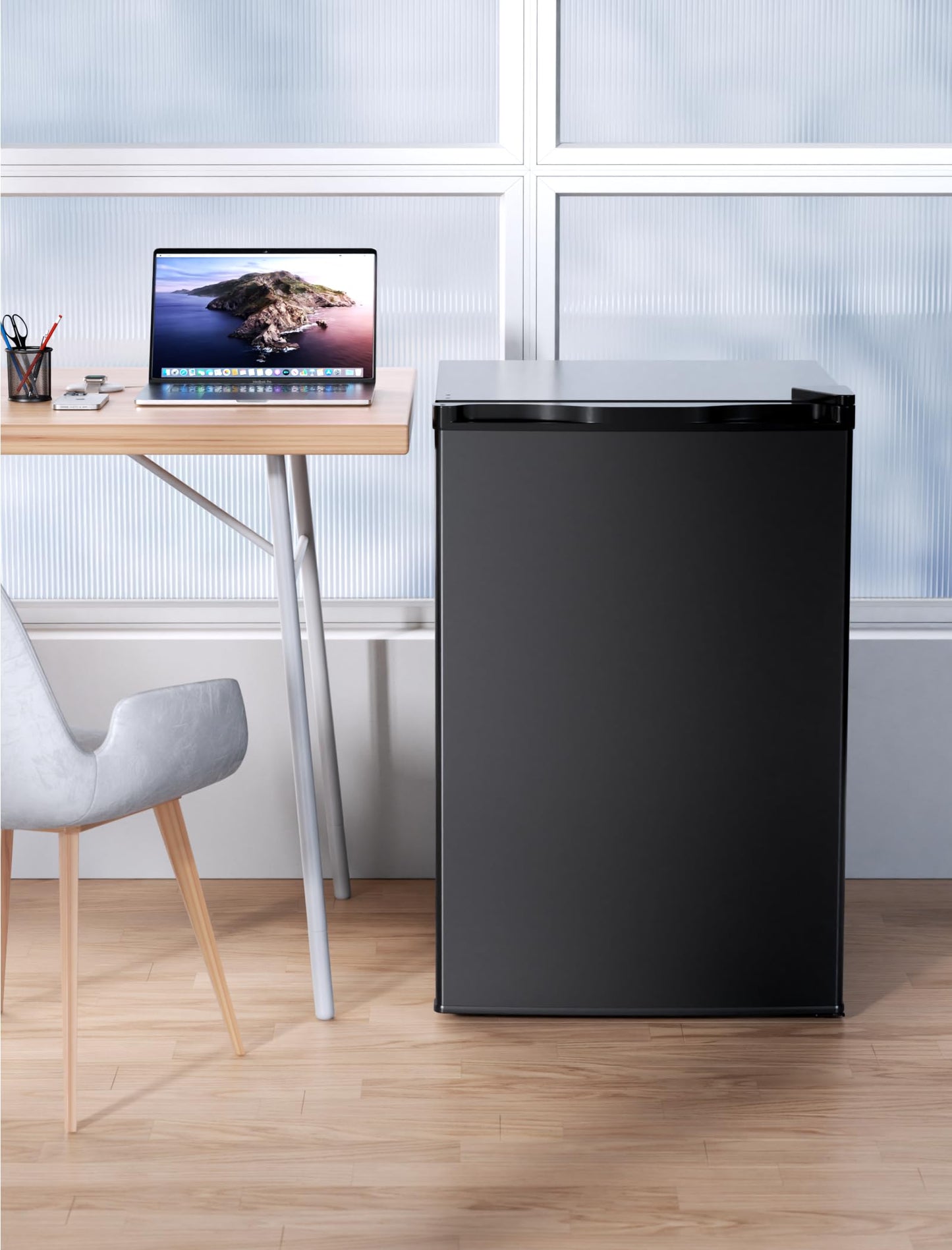 COWSAR 4.4 Cu.Ft Dorm Fridge, Single Reversible Door Compact Refrigerator with Adjustable Thermostat, Removable Glass Shelves, Energy Efficient Commercial Fridge for Bedroom Dorm Office, Black