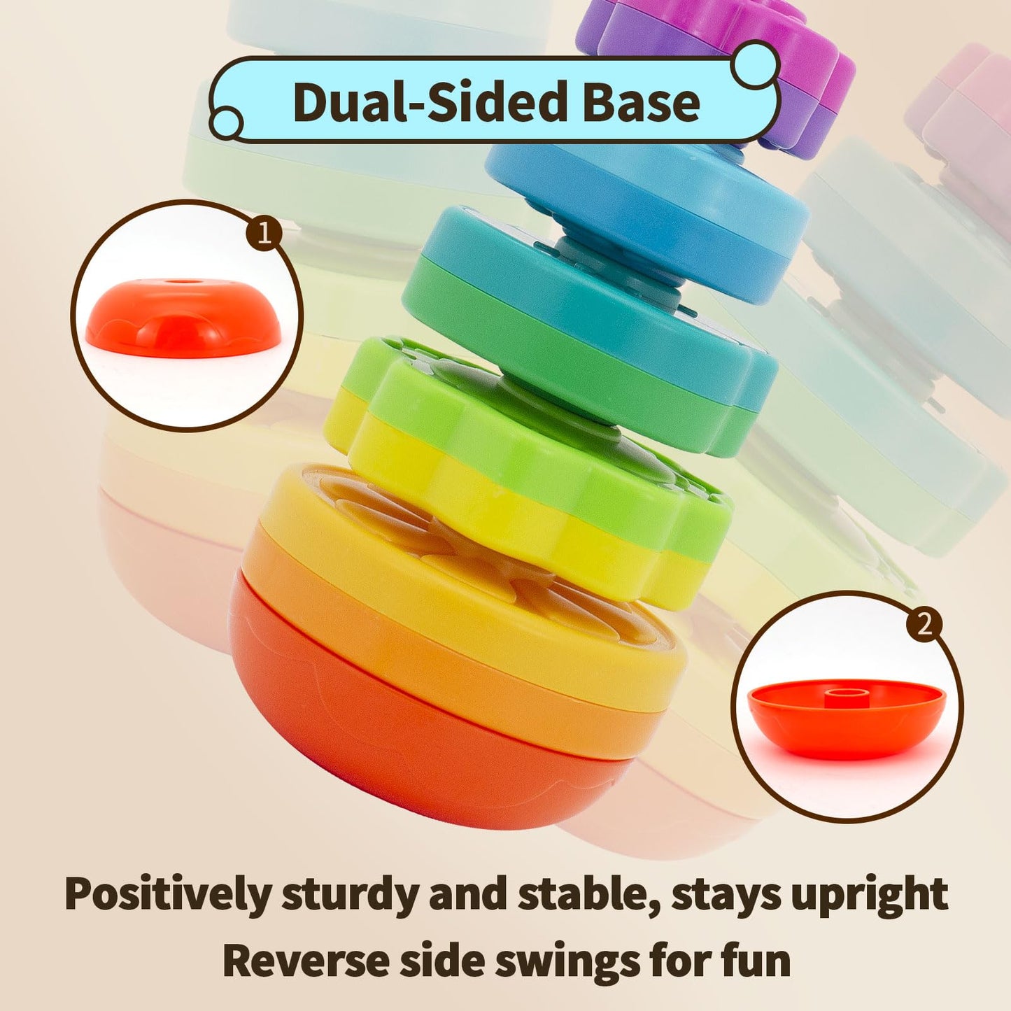 PracticeJQDEN Educational Baby Spinning Stacking Toy, Stacking Rings Baby Toy, Montessori Learning Toys for Toddlers, Fine Motor and Sensory Toys for Kids, Gift for Baby Girls Boys Age 12+ Months