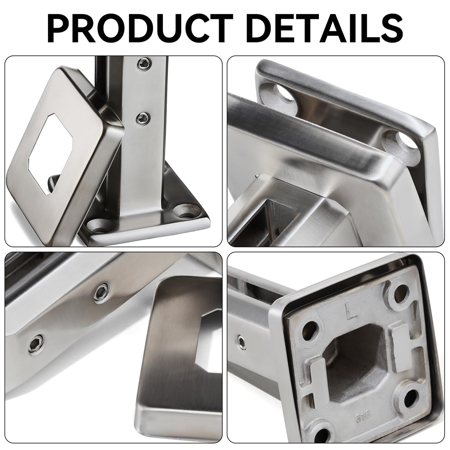 SyingHwan T316 Stainless Steel Glass Railing Clamp,Heavy Duty Glass Railing Spigot,Railing Post Clamp (4, Brush)