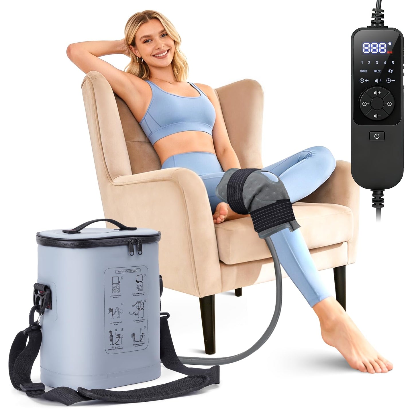 Cold Therapy Machine, Portable Ice Machine for Knee After Surgery，Programmable Knee Replacement Recovery System, Cryotherapy for Post Surgery Recovery Sports Injuries, Reduce Swelling, Circular Gray