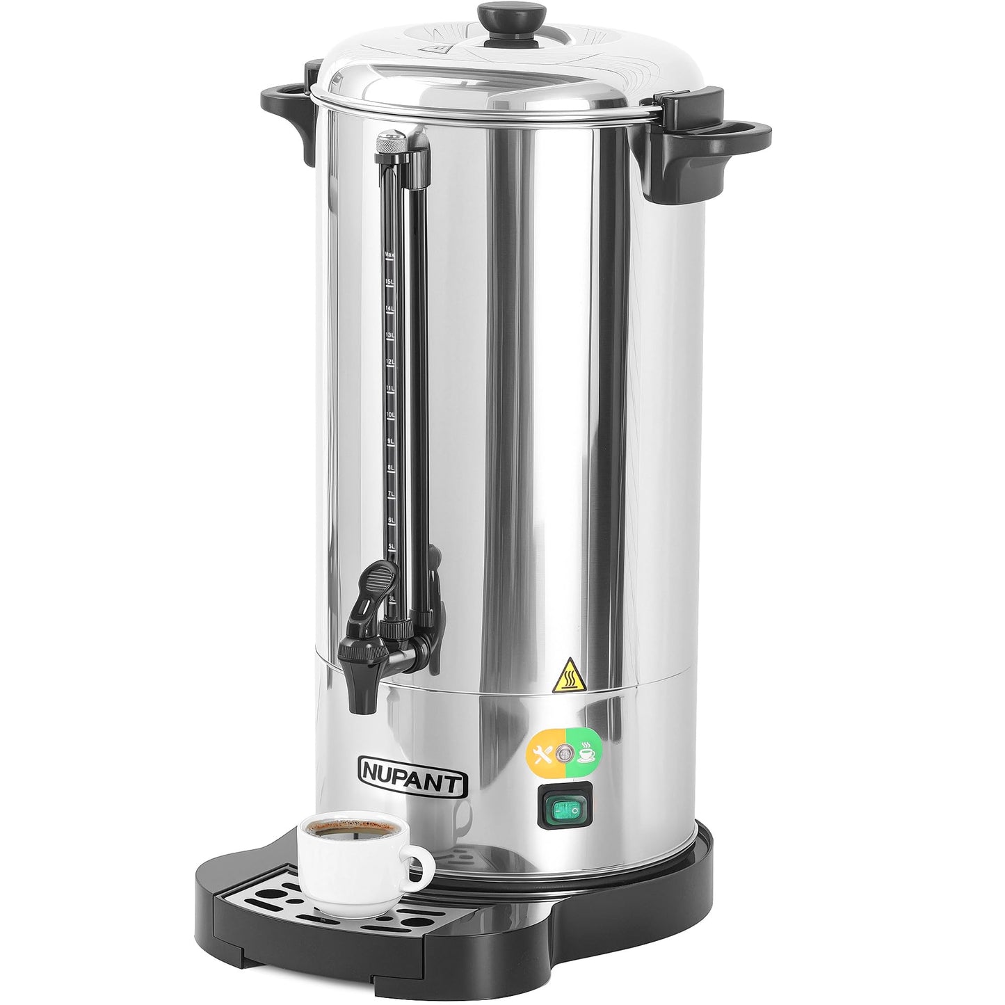 Commercial Coffee Urn 100 Cup/15L Coffee Dispenser with Upgraded Percolator, 304 Stainless Steel Hot Water Urn Beverage Dispenser with Keep Warm Mode, Large Coffee Maker for Catering Party
