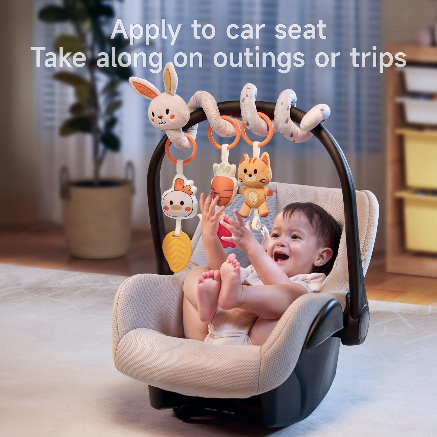 TUMAMA Spiral Car Seat Toys Baby Toys for 0 3 6 9 12 Months, Infant Stroller Toy Newborn Hanging Toys with Rattle, Teether