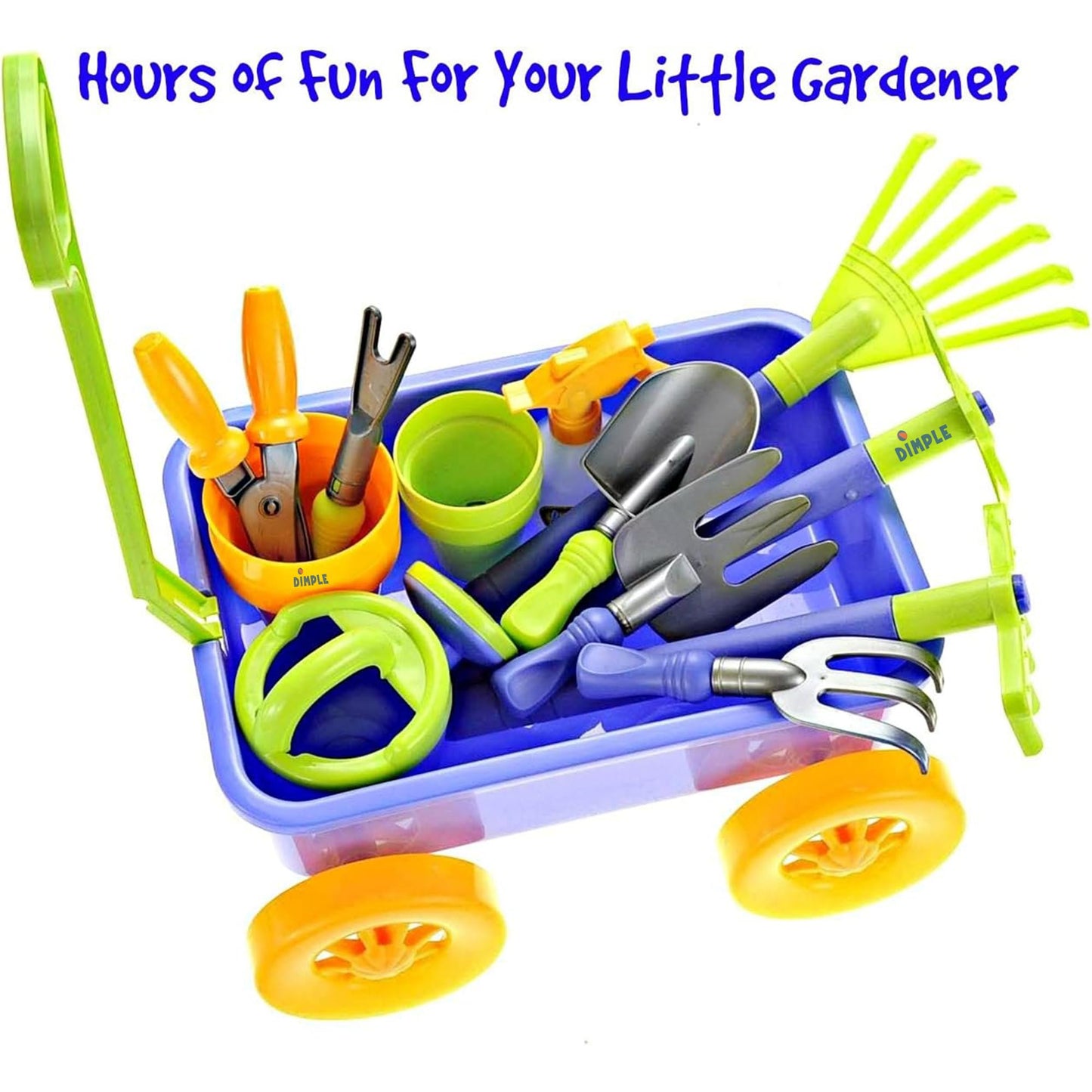 Dimple Garden Wagon & Tools Toy Set, Kids Gardening Set - 15 Pcs Outdoor Toys for Toddlers 1-3, Sand Toys - Sturdy & Durable - Top Yd, Beach, Sand, Garden Play Set for Kids & Toddler Gardening Tools