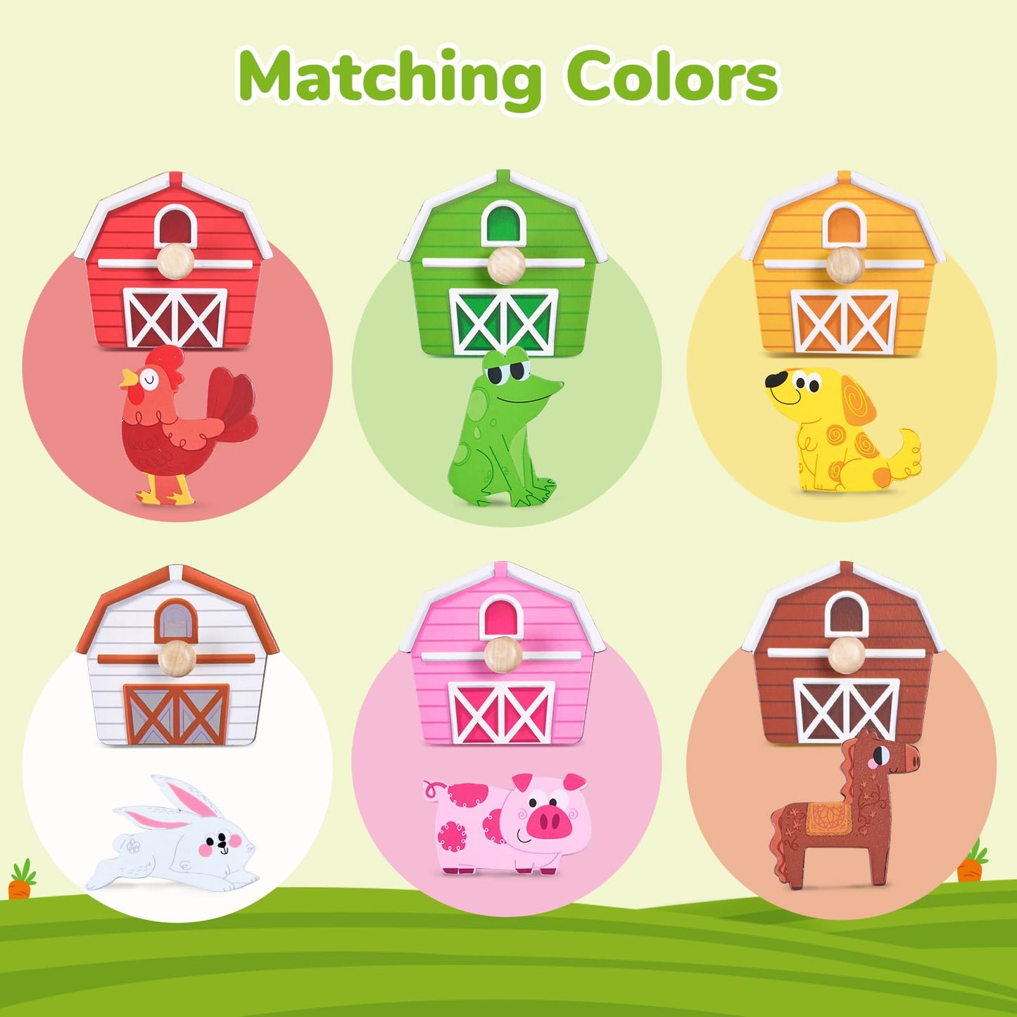 JoyCat Wooden Puzzles for Toddlers 1-3, Montessori Toys for 1 2 Year Old Boy Girl Birthday, Animal Match Farm Peg Puzzles, Preschool Learning Toys for Toddlers Age 1-2