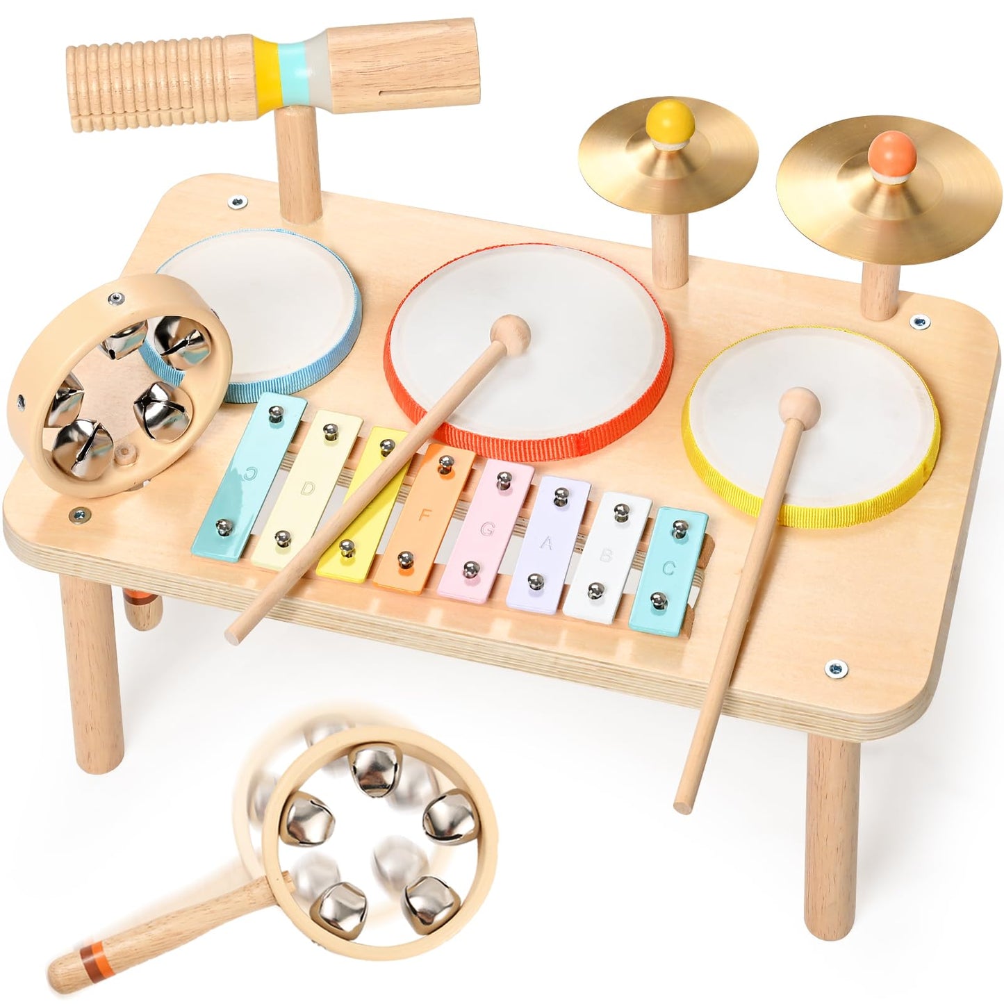 WINGYZ Kids Drum Set – 9-in-1 Montessori Toys for 1-3 Year Old & Wooden Musical Instruments for Toddlers, Baby Musical Toys with Drums, Xylophone, Helps Hand-Eye Coordination, Gift for 1-3 Boys Girls