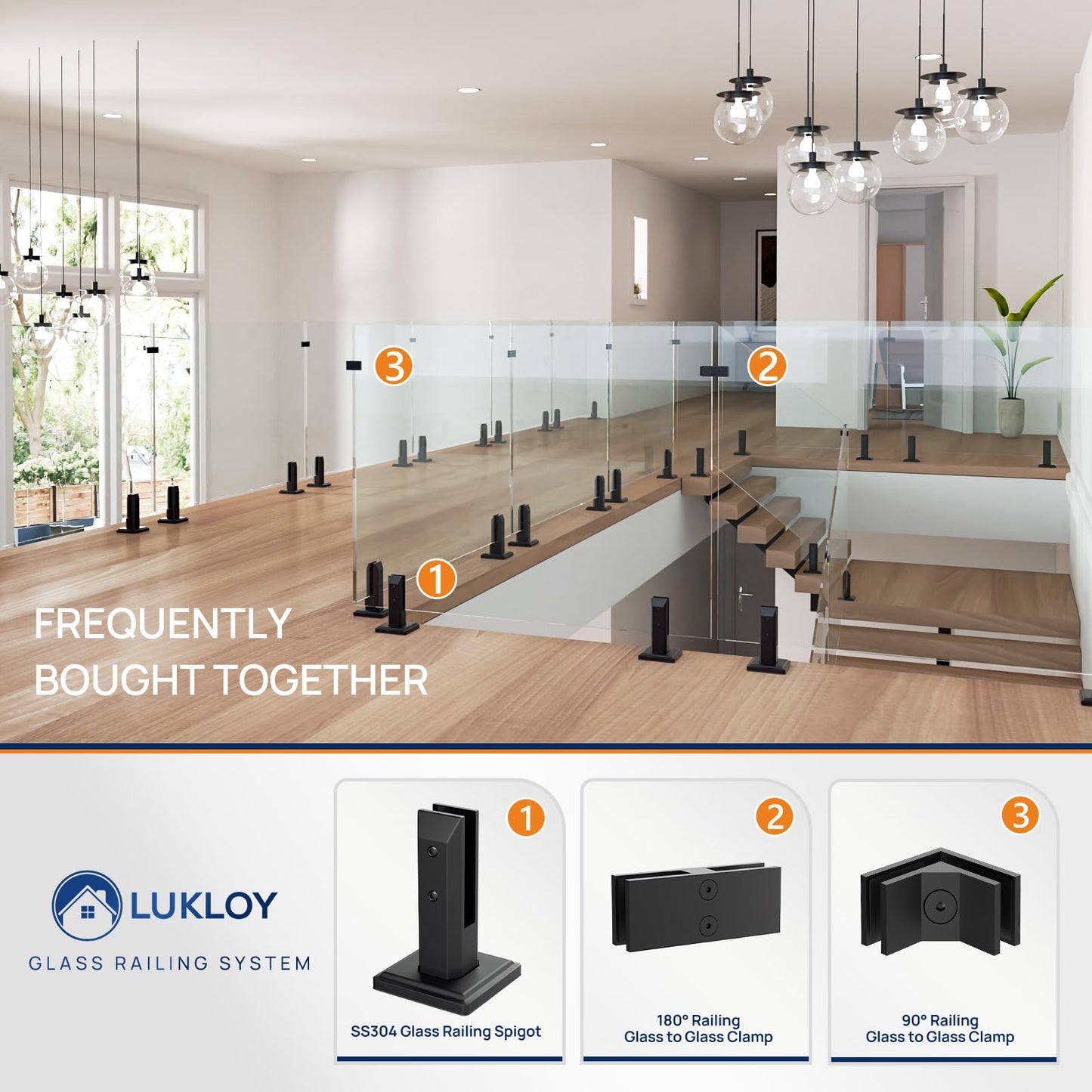 LukLoy 10 Pack T304 Stainless Steel Glass Railing Spigots – No-Drill Black Spigots Clamps Glass Railing System for Indoor Stairs, Pool Fencing, or Low-Wind Outdoor (10 Pack, Each NW 1.71lb) - Level 1