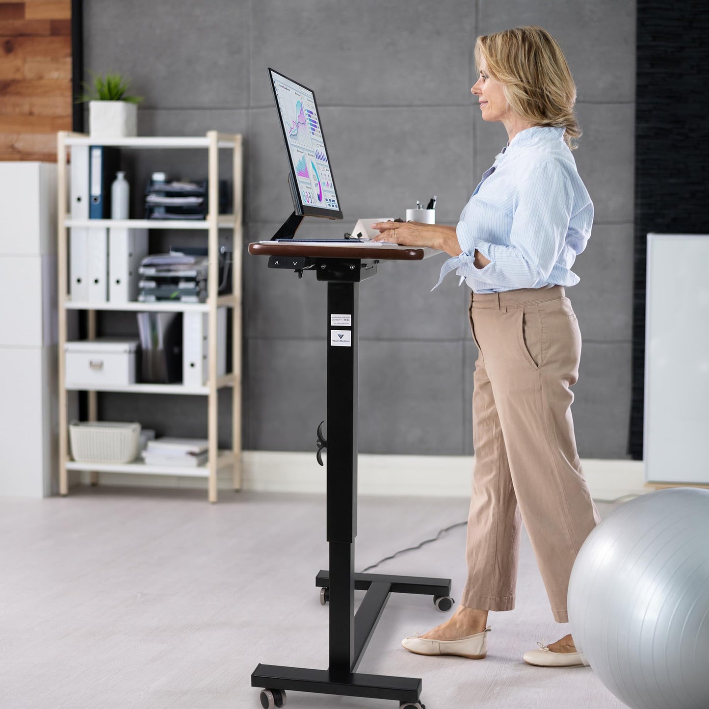 Vaunn Medical Electric Overbed Table Bedside Height Adjustable Table with Wheels (Electric-Powered, Hospital and Home Use)