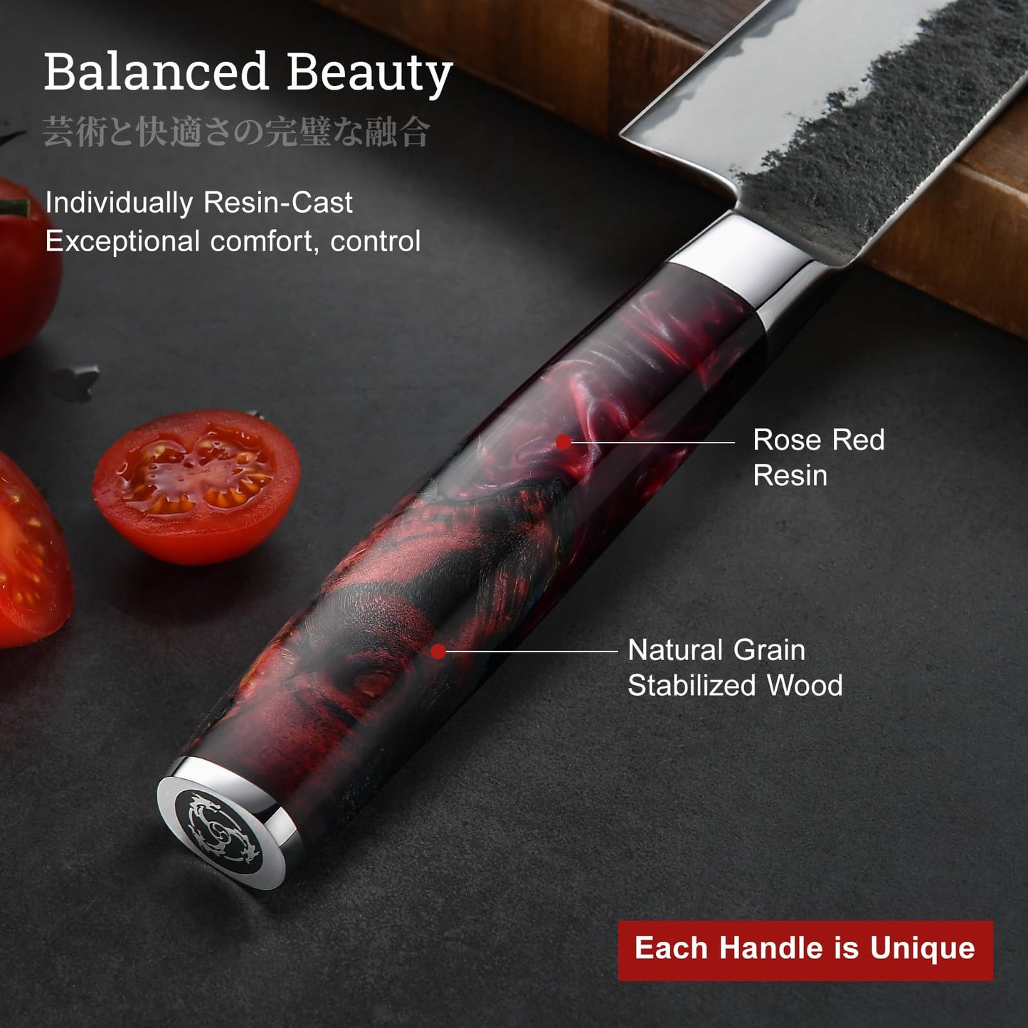 Japanese Chef Knife, 8 Inch Hand Forged Kitchen Knives with VG10 Core, Professional Gyuto Knife for Home & Restaurant, Sanmai Chefs Knives with Ergonomic Red Handle, Cooking Gifts for Men Women
