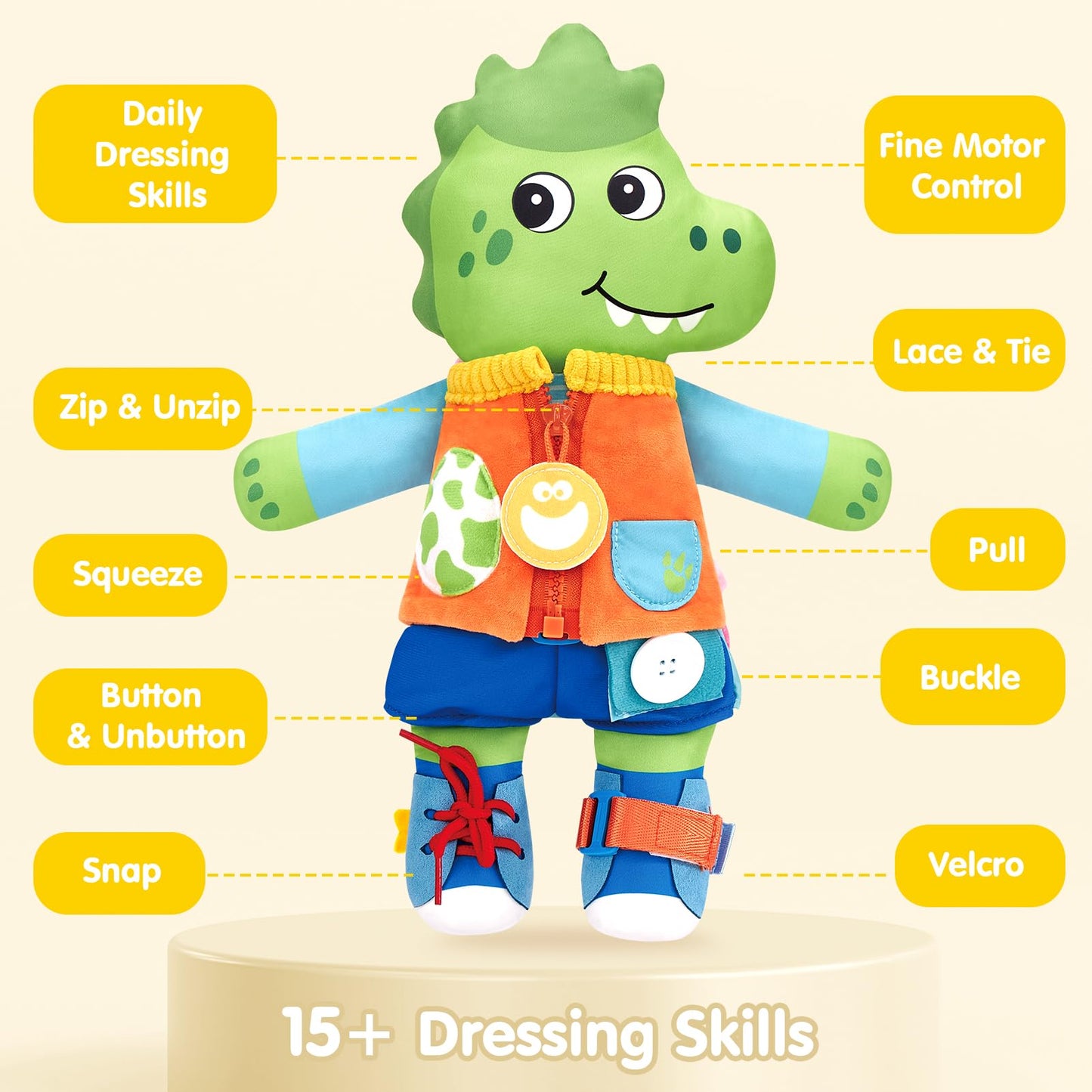 hahaland 2-in-1 Montessori Plush Busy Doll for Toddlers 1-3, Reversible Unicorn & Dinosaur Educational Learn to Dress Doll with 15+ Buckle, Snap & Dressing Skills, Toddler Gifts for 2 Years and Ups