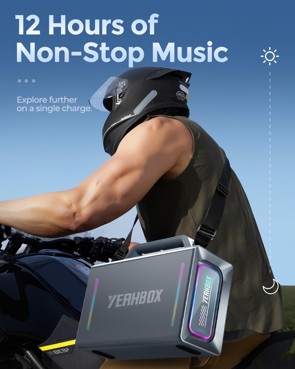 Yeahbox Thunder 500 Party Speaker – 200W Max Power Bluetooth PA System with Dual Wireless Microphones, DSP Sound Card, LED Lights & 10H Playtime, Portable for Outdoor, Home, and Events