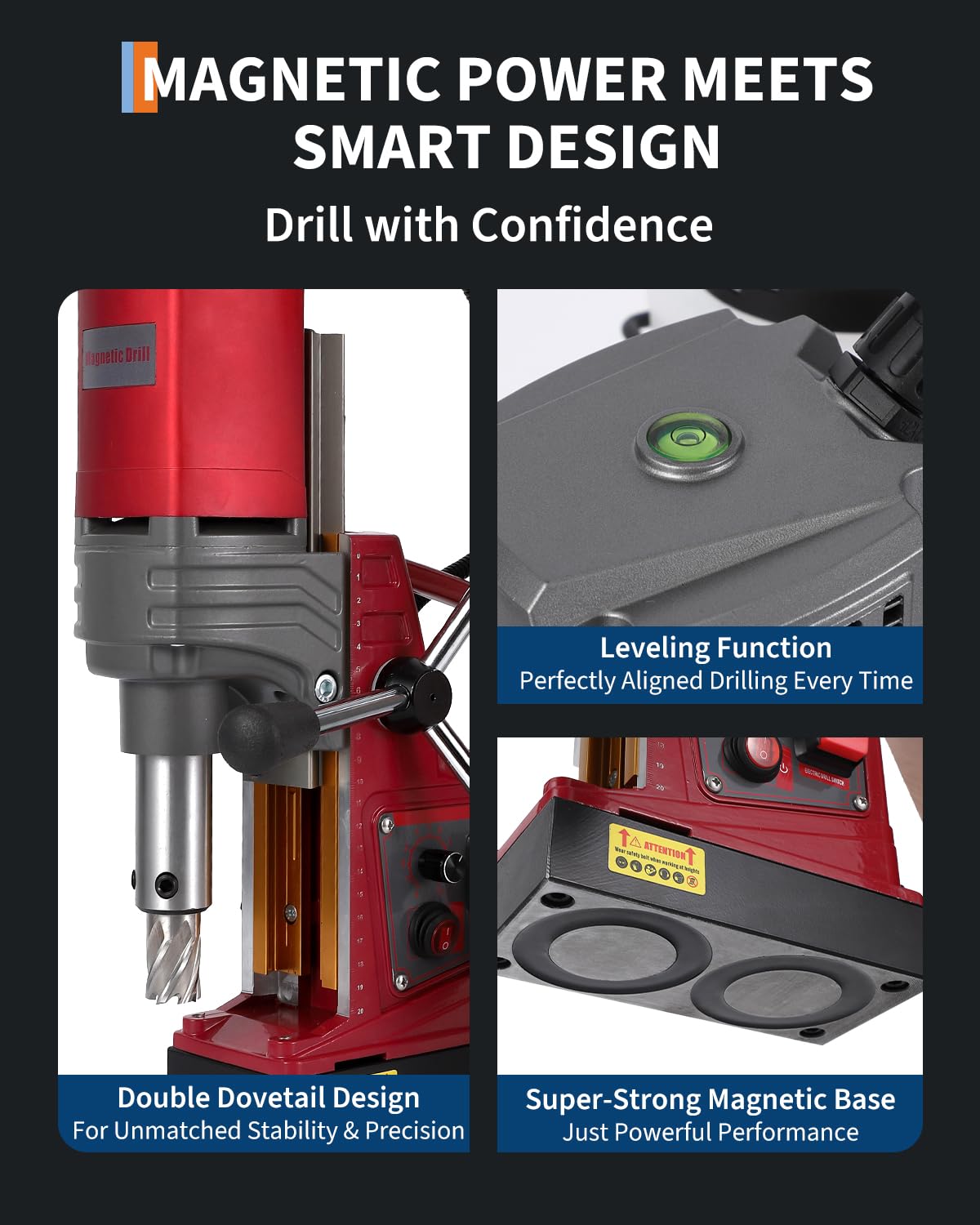 GarveeTech Mag Drill Press, 1.57" Boring Diameter, 820 RPM, 2922 Lbf/13000N, 1450W, Portable Magnetic Drill Kits with Adapter & 10-Speed, Double Dovetail, Electric Drilling Machine for Home Industry
