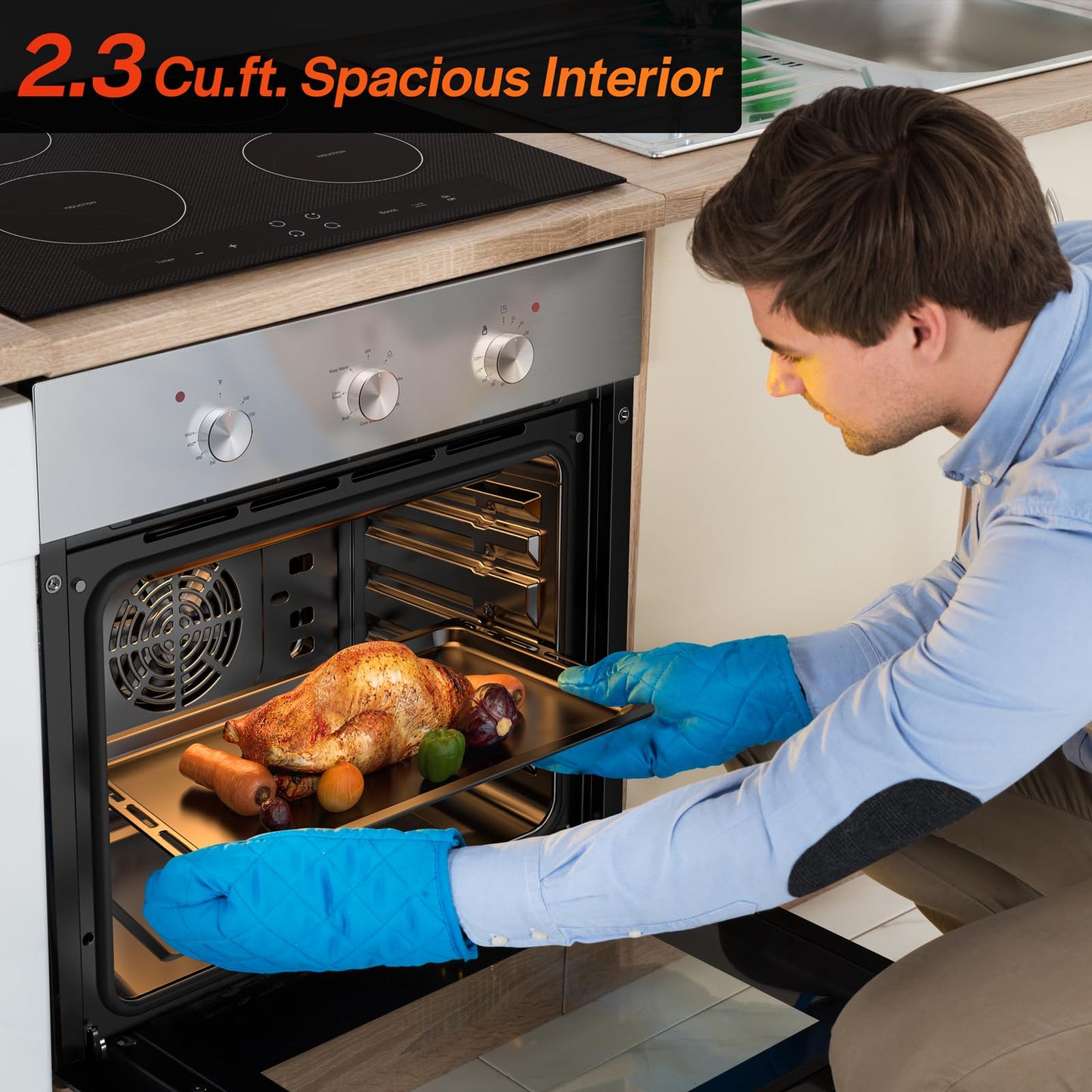 Empava 24 inch Electric Single Wall Oven with 6 Cooking Modes, Convection Fan, Mechanical Knob Control, 2.3 Cu.ft. Capacity, 2800W