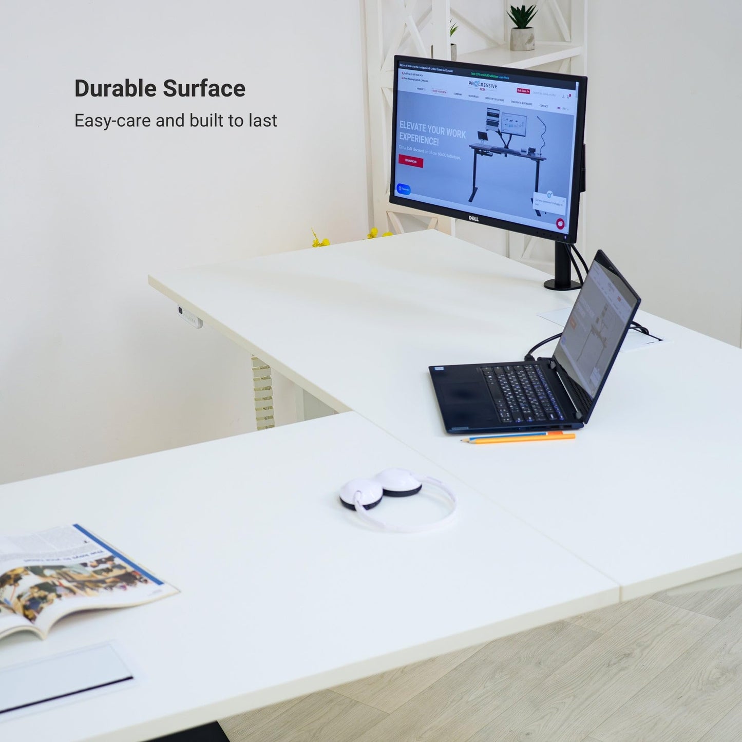 Progressive Desk L Shaped Height Adjustable Standing Desk 78" x 48" - Corner Computer Desk - Electric Stand Up Rising Workstation - Black Frame/Bright Beech Top