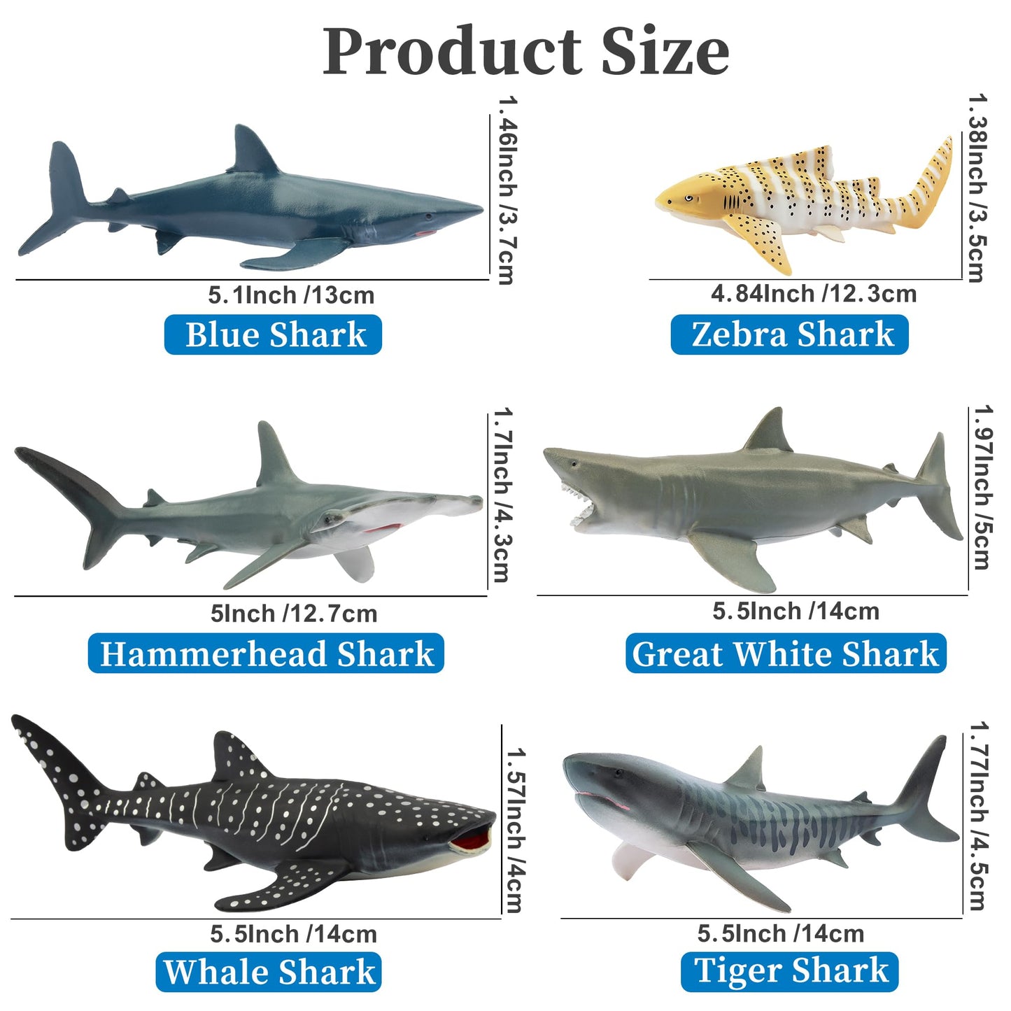 Toymany 6PCS 5-6" L Realistic Shark Bath Toy Figurines, Plastic Ocean Sea Animals Figures Set Includes Great White Shark Cake Toppers Christmas Birthday Gift for Kids Toddlers