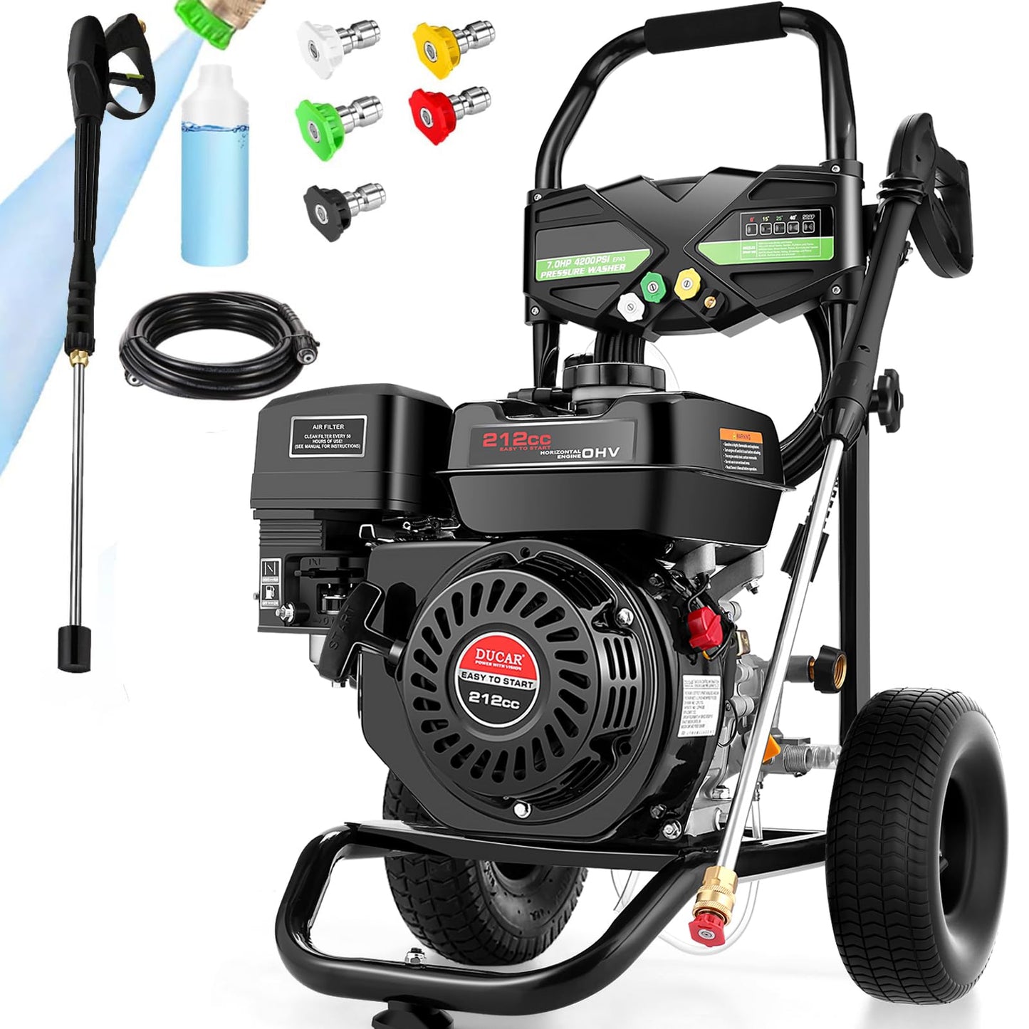 4200PSI Pressure Washer 4.0GPM Gas Power Washer 212CC Gas Powered Washing Machine Commercial High Pressure Washer with 25ft Hose&5 Nozzles for Patio Garden Yard Vehicle,EPA/CARB/ETL