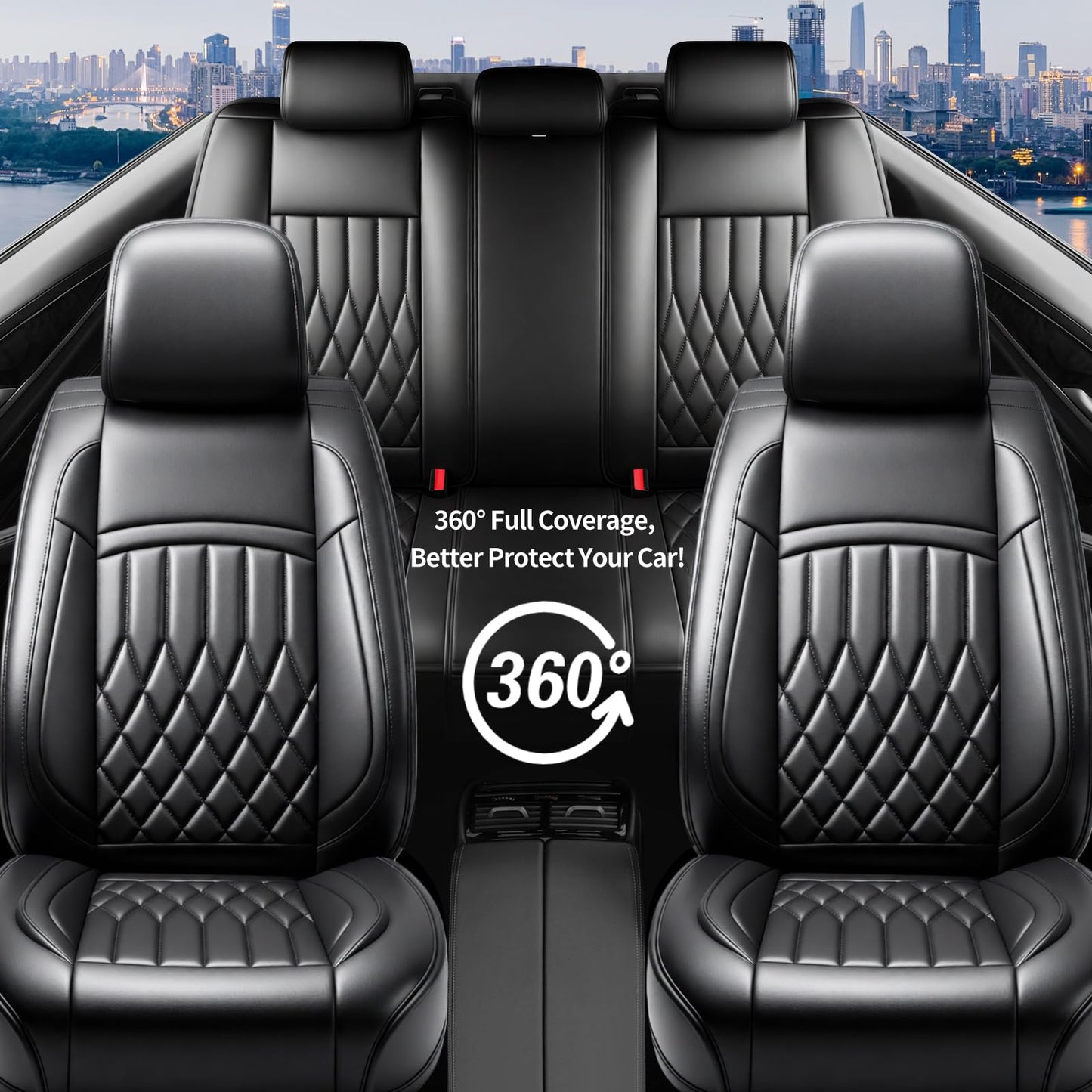Banklif Durango Seat Covers Custom Fit for Dodge Durango 2007-2025 (Only 5-Seat Version) - Full Set Premium Leather, Waterproof, All-Weather, Airbag Compatible, Anti-Slip, Car Seat Protectors (Black