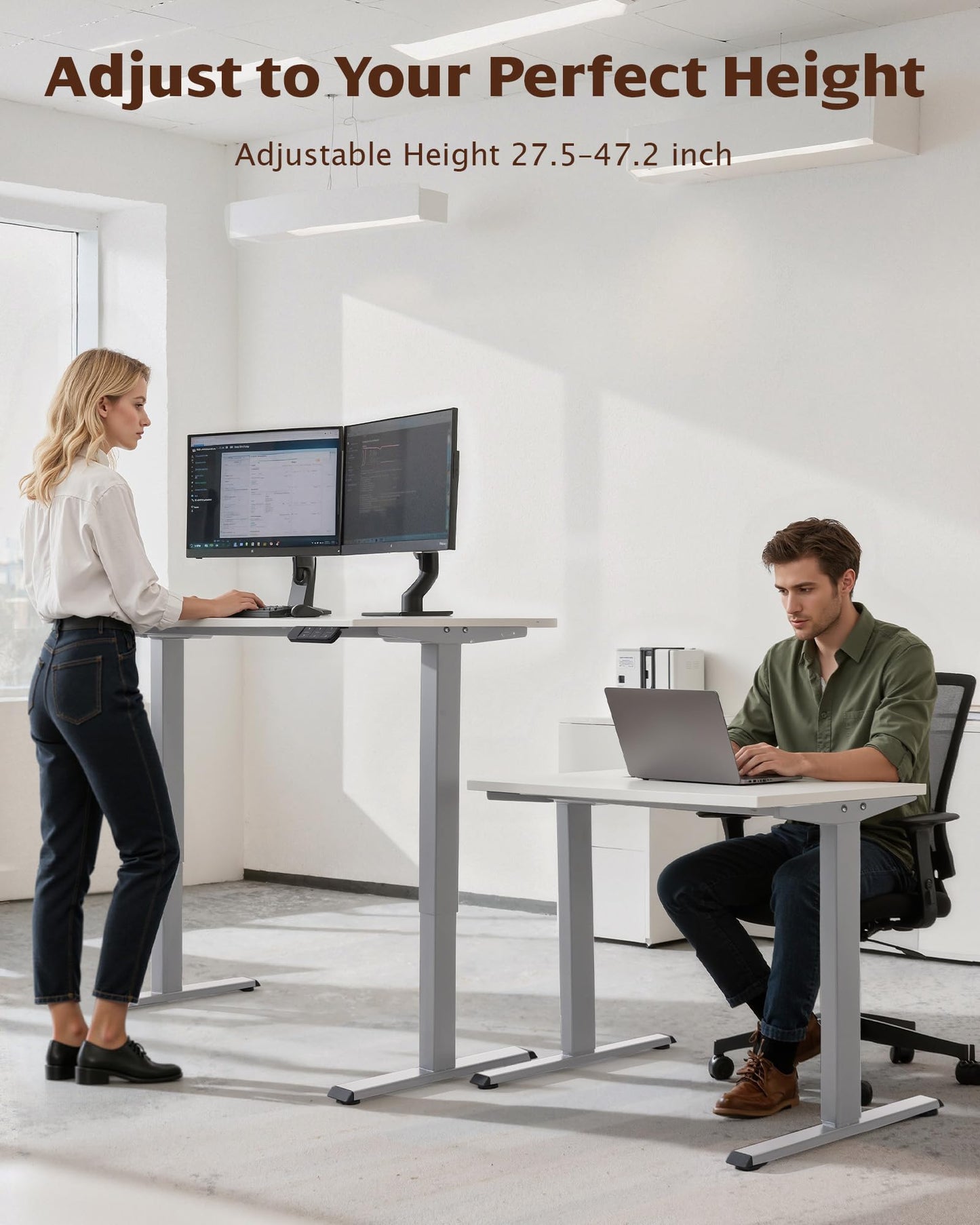 TOPSKY Dual Motor Electric Standing Desk Frame, Height Adjustable Sit Stand Base for Home Office, Fits Table Tops up to 70.8 x 31.5 Inch, 225 lb Capacity (Grey, Without Stand)