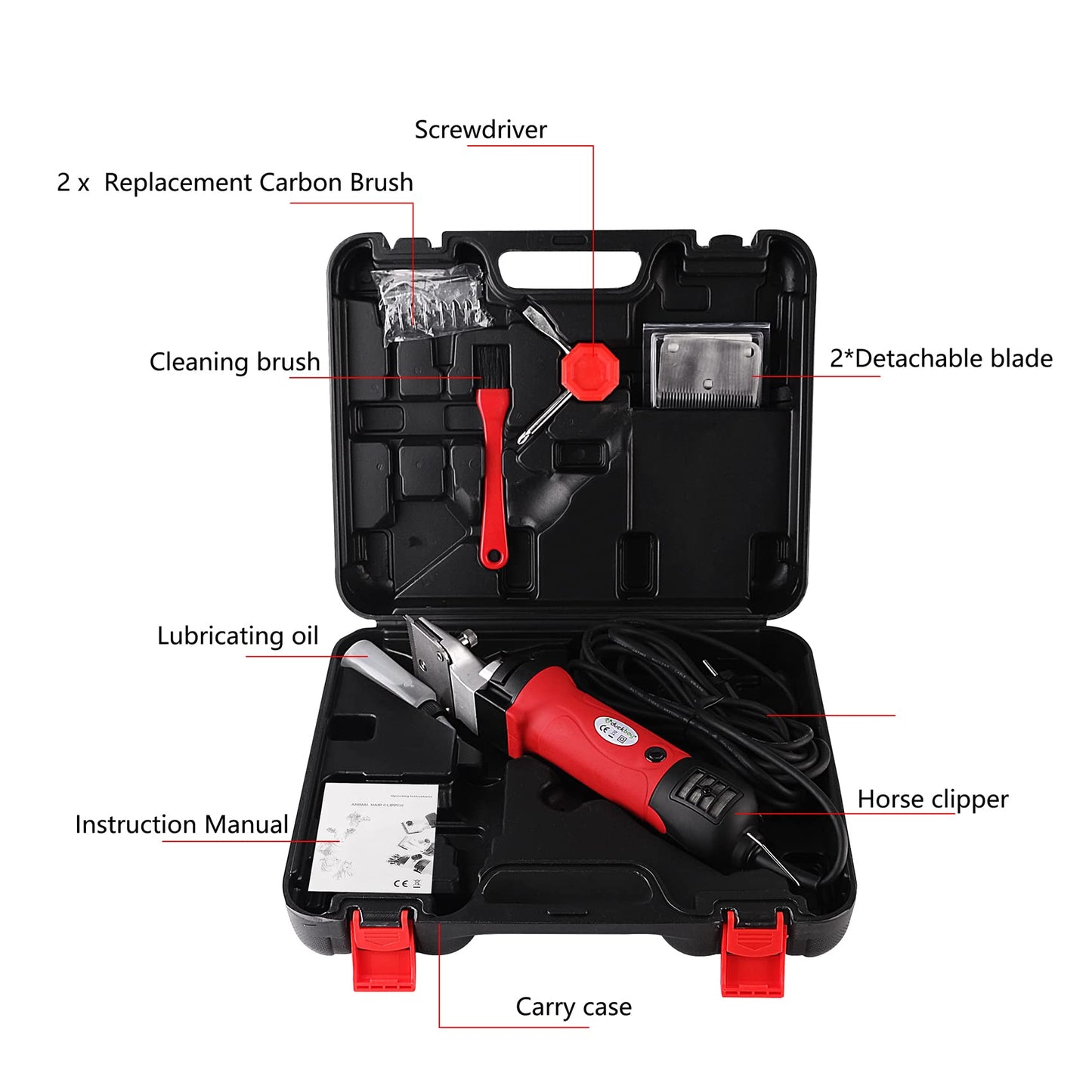DUCKBOY Horse Clipper 380W Professional Heavy Duty Horse Grooming Kit Electric Animal Grooming Clipper Trimmer Remover for Horses, Equine, Cattle, Pony and Large Thick Coat Animals