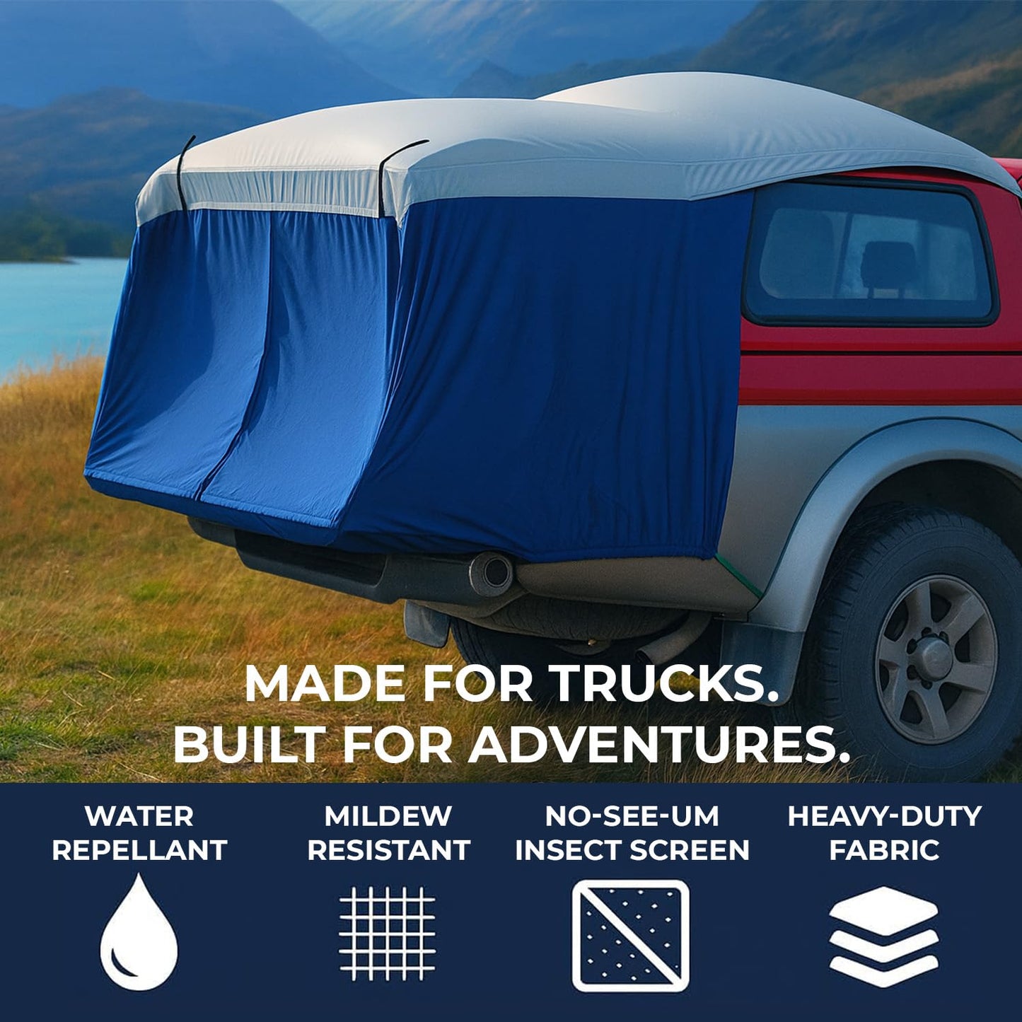 DAC Mid-Size Truck Tent – Easy-Setup Vehicle Tent for Pickups with Camper Tops – Fits High-Back & Flat-Back Trucks – Weatherproof, Lightweight