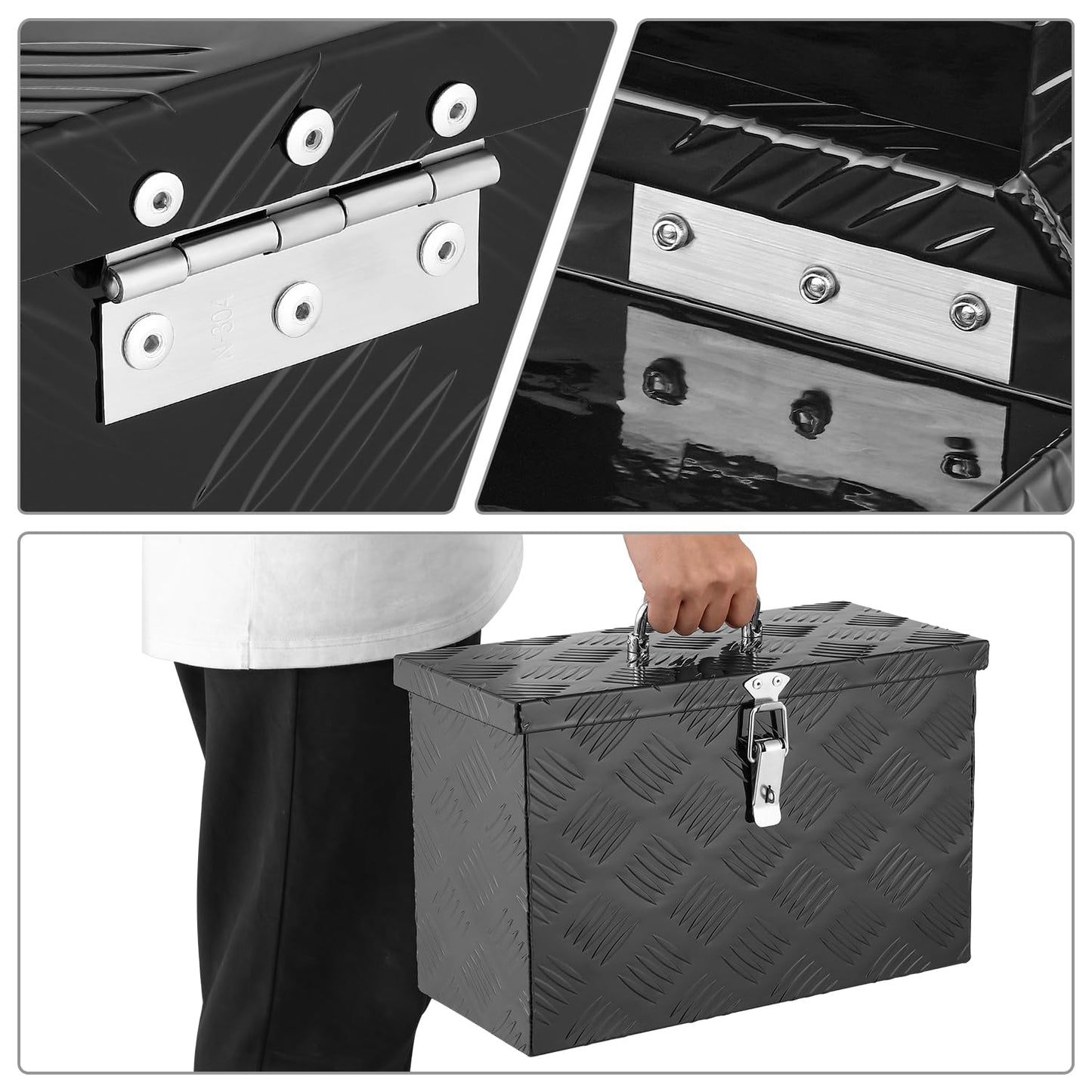 DNA MOTORING Truck Tool Box Lockable Storage Box, Aluminum Tool Box for Bed of Truck, w/Lock & Keys, 16" L X 7.5" W X 10" H Black, TBOX-T5-007-BK