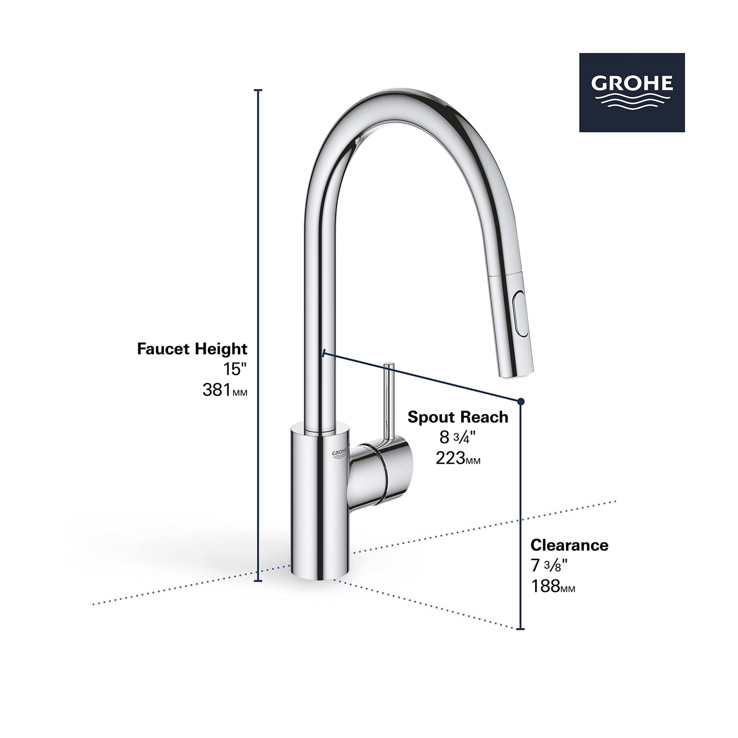 GROHE 3134910E Concetto Eco-Friendly Pull-Down Bar Kitchen Faucet with Sprayer Chrome