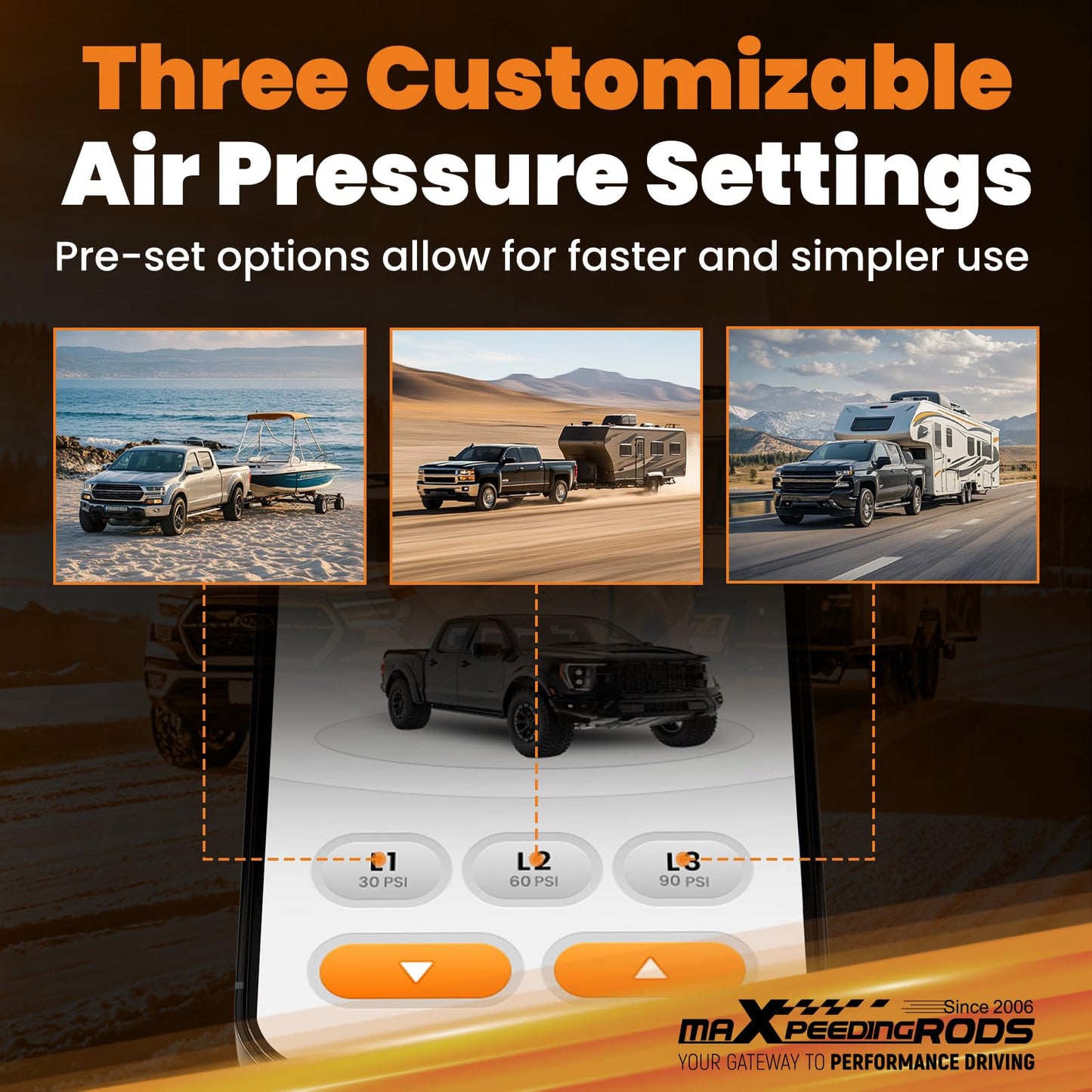 maXpeedingrods Wireless On Board Air Compressor System App and Remote Control 120 PSI Heavy Duty Air Compressor Kit for Trucks Pickups Trailers Vans