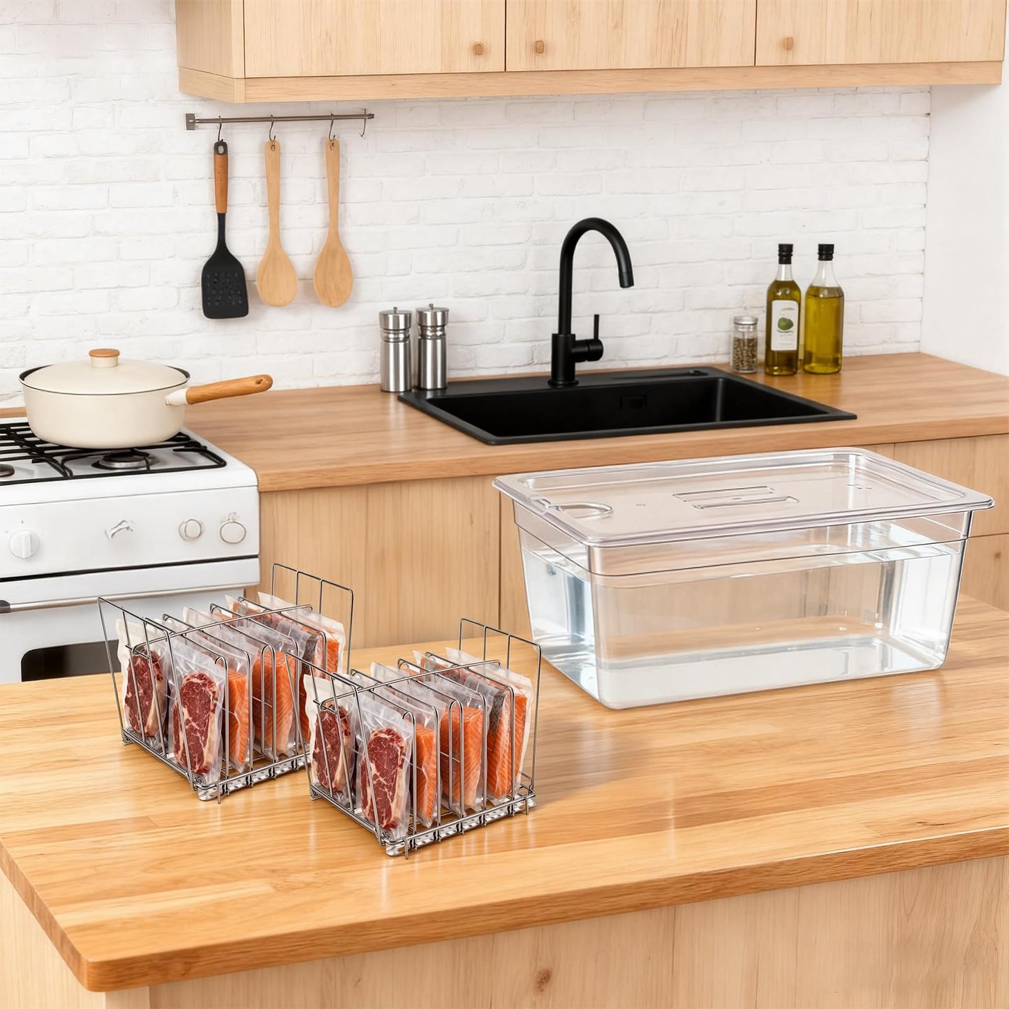 WELKOR Sous Vide Container 26 Quart with Lid & 2 Racks, Large Precision Cooker Water Bath Tank, Food-Grade PC Material, Heat Resistant (-40°F to 212°F) for Anova, Joule, Instant Pot