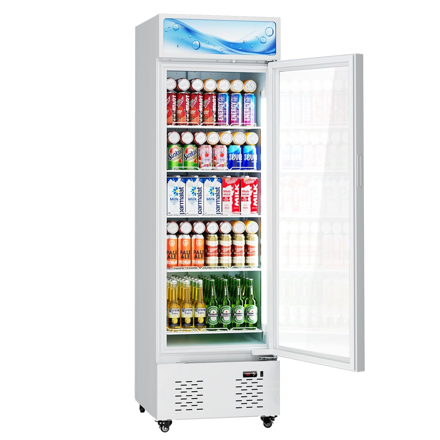 ECEVT 22.8'' W Commercial Beverage Refrigerator, 11 Cu.Ft Glass Door Drink Cooler with Soft Light and 5 Shelves, Display Refrigerator for Restaurant Store Cafe Bar, White