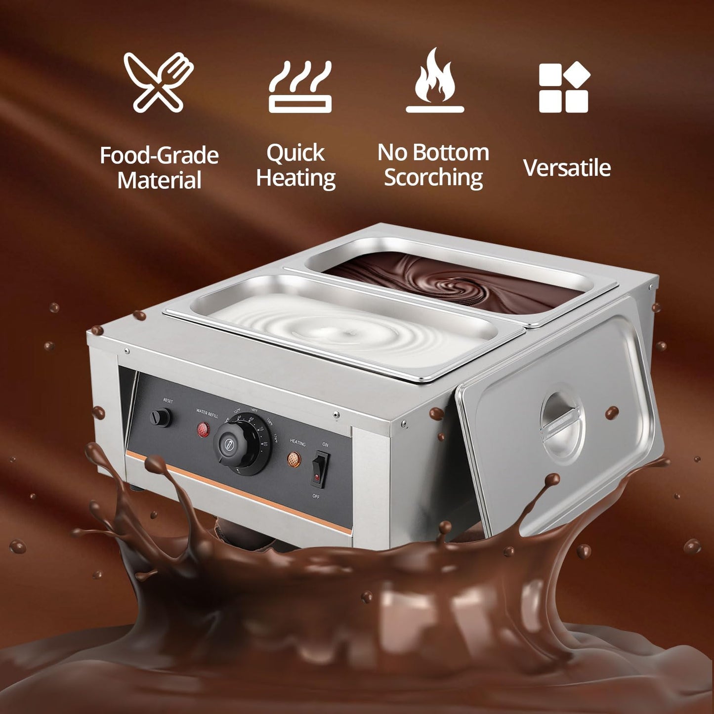 Takywep Chocolate Tempering Machine - 3.3L*2 Tanks, 18 Lbs Capacity, Temp Control 86~176℉, 1500W Stainless Steel Electric Food Warmer for Chocolate/Milk/Cream Melting