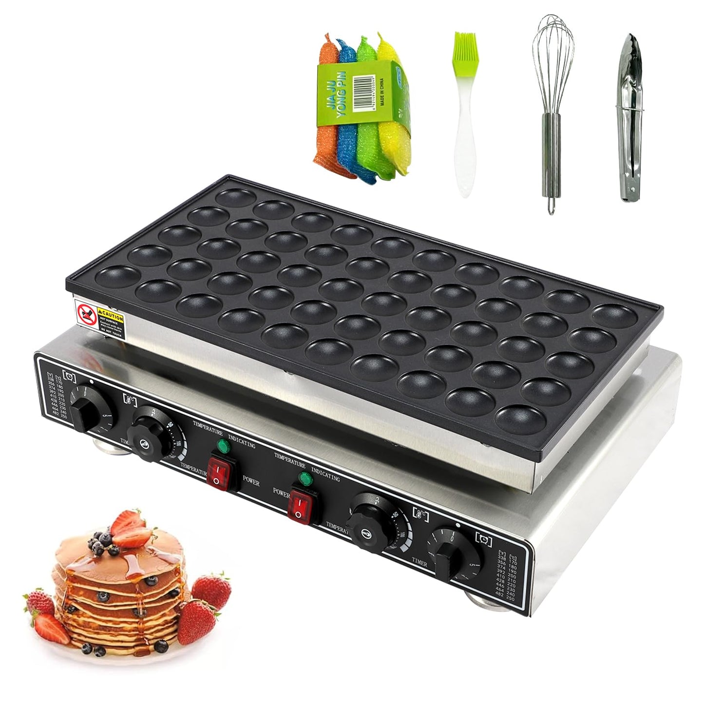 50 Pcs Mini Pancakes Maker Machine, 1800W Electric Nonstick Mini Pancake Maker with Temp & Time Control, Stainless Steel, Perfect for Home or Commercial Use
