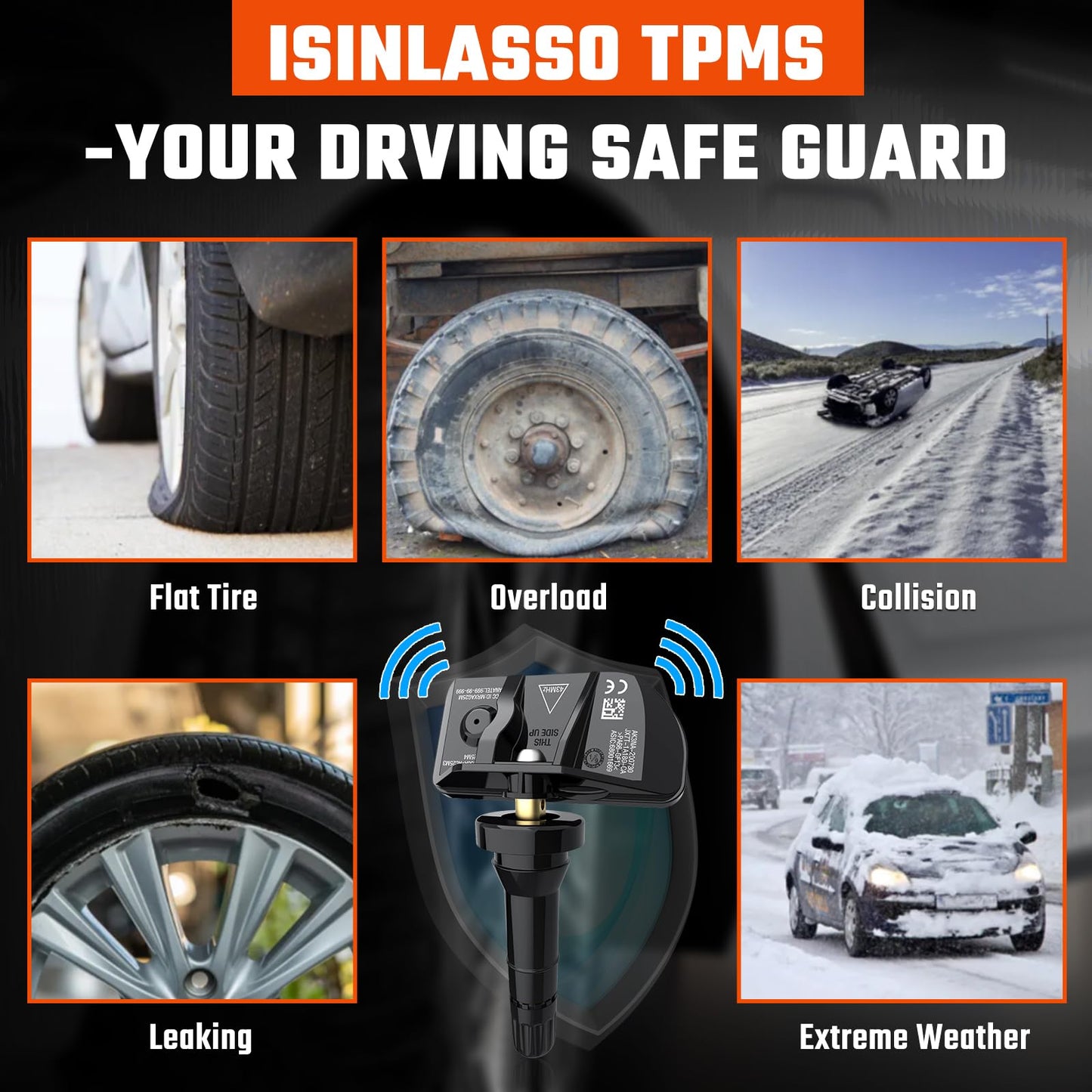 ISINLASSO TPMS Sensors, 433 MHZ Tire Pressure Monitor System Replacment Sensor for 2020 2021 2022 2023 2024 Chevy Silverado GMC Sierra Cadillac Buick Pontiac 13542523 13533166 4pcs