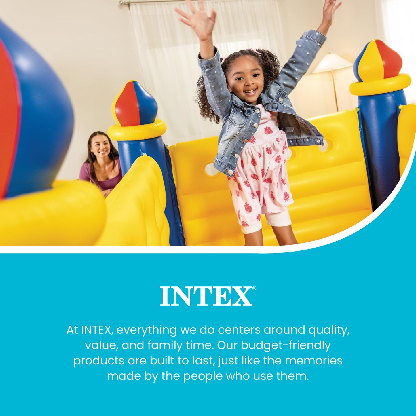 Intex Inflatable Colorful Jump-O-Lene Castle Bounce House, for 2 Kids Ages 3-6 - Large Blow-Up Indoor Outdoor Children's Bouncer Jumper Playhouse