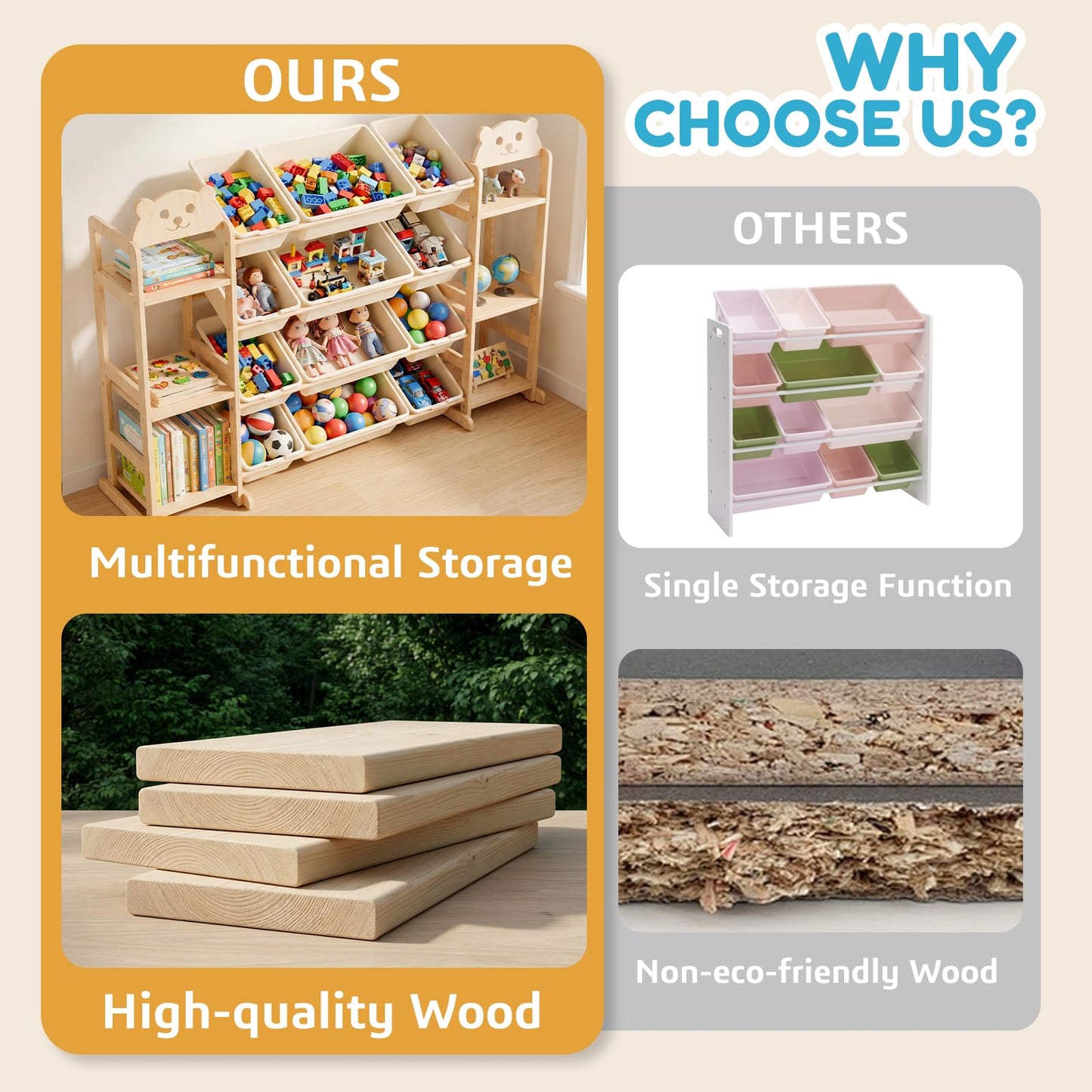 Toy Storage Organizer, Extra Large WoodenToy Storage, with 6 Side Shelves and 12 Bins, 3 -in-1 Bookshelf for Bedroom Playroom, Nursery, Wood Kids Toy Shelf and Bookcase 52.3"W x 13.5"D x 31.5"H