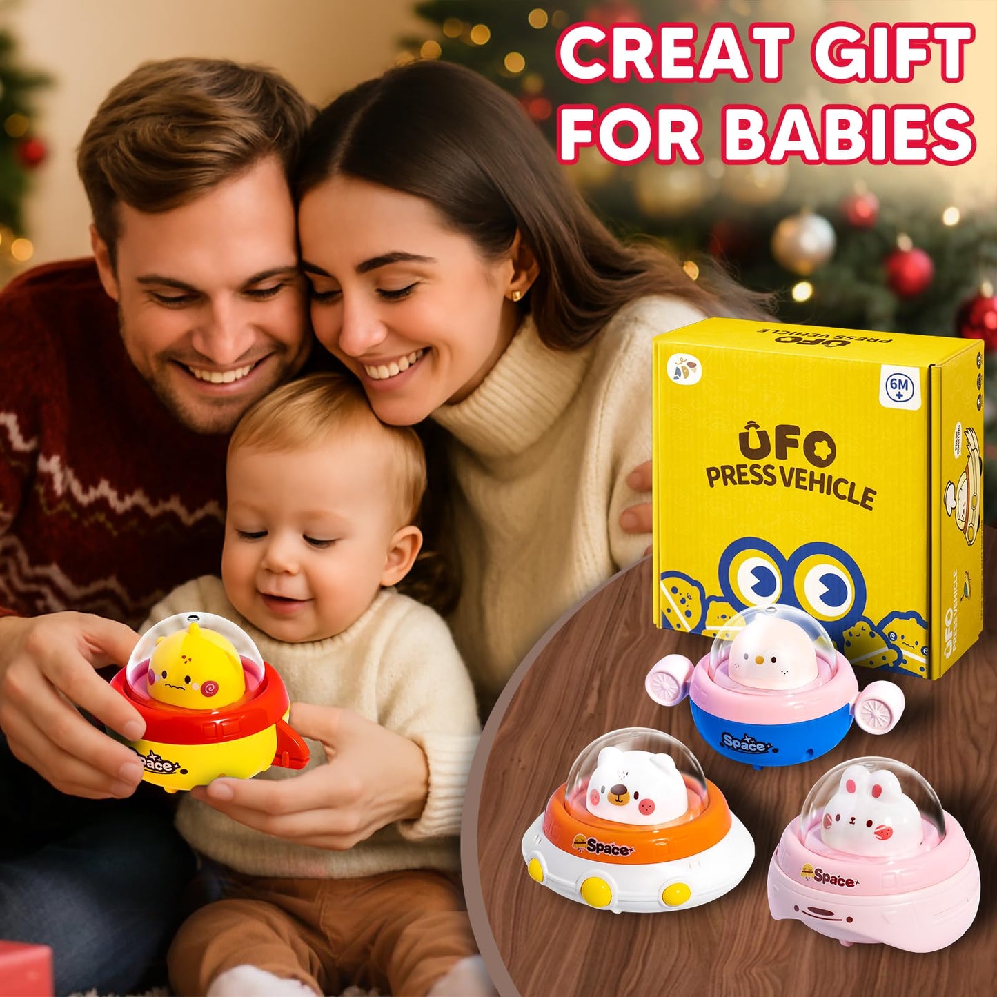 KIDS KING 4PCS Animal Press to Go Car Toys for Toddlers 1-3, Push Go Friction Car Toys for 6-18 Months Baby, Animal Space Racing Cars, Infant Play Vehicle Set, Birthday Gifts for 1 Year Old Girl & Boy