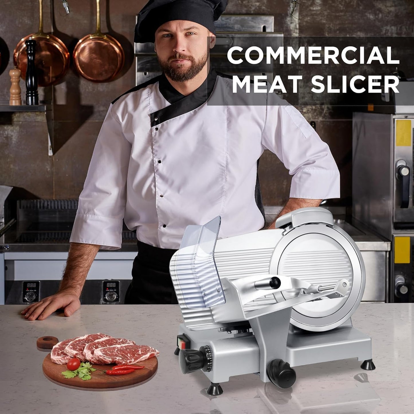 Valley Sportsman 10" Commercial Meat Slicer Machine - Electric Deli Meat Slicer with Stainless Steel Blade, Built-in Sharpener, Adjustable Thickness Food Slicer for Meat/Bread/Fruit/Cheese