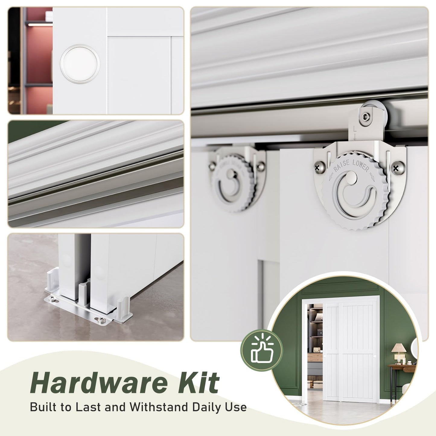 FREDBECK Sliding Closet Doors 60x80(Double 31inch),Bypass Barn Door with Hardware,for Bedroom,White,H Frame,Assemble Required