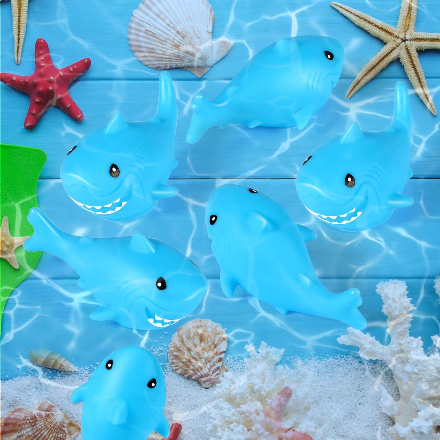 Mototo 60 Pieces Rubber Shark Toys Bulk, Cute Bath Squishy Toys Small Swimming Bathtub Pool Kids Play for Shark Week Themed Box Goodie Bags Treasure Hunt Carnival Cruise Birthday Party Favor, Blue
