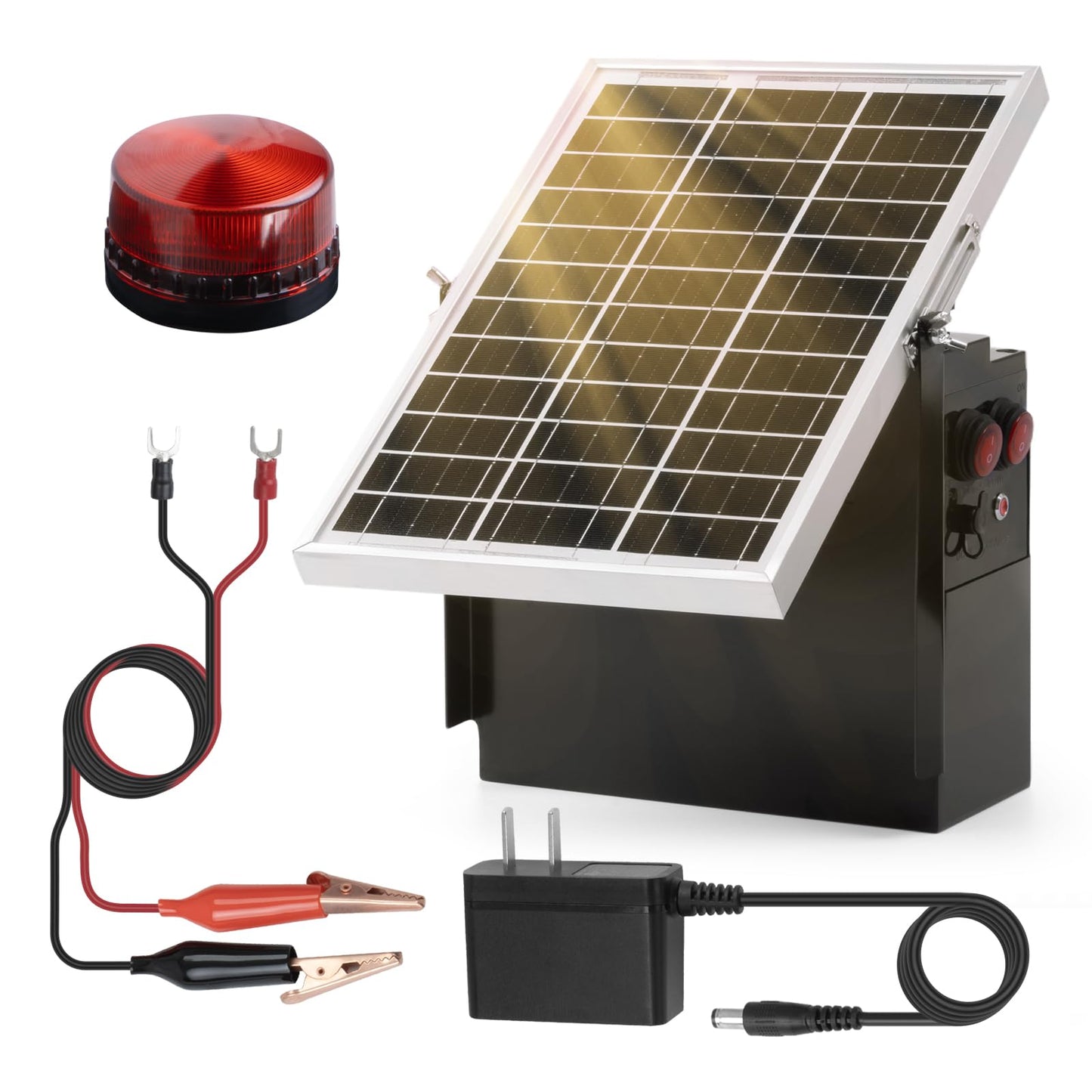 Solar Fence Charger with Warning Light, Briidea 1.2 Joules Solar Electric Fence Energizer, Dual Power (Solar & Adapter), Up to 10-Mile Range, IP64 Weather-Resistant, for Livestock, Garden & Pasture