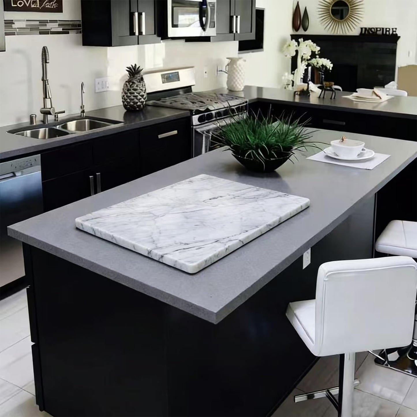 Carrara Marble Cutting Board for Kitchen, 24 x 20 Inch Extra Large Marble Pastry Slab, White Stone Cutting Board for Dough Kneading, Baking, Rolling, Cheese