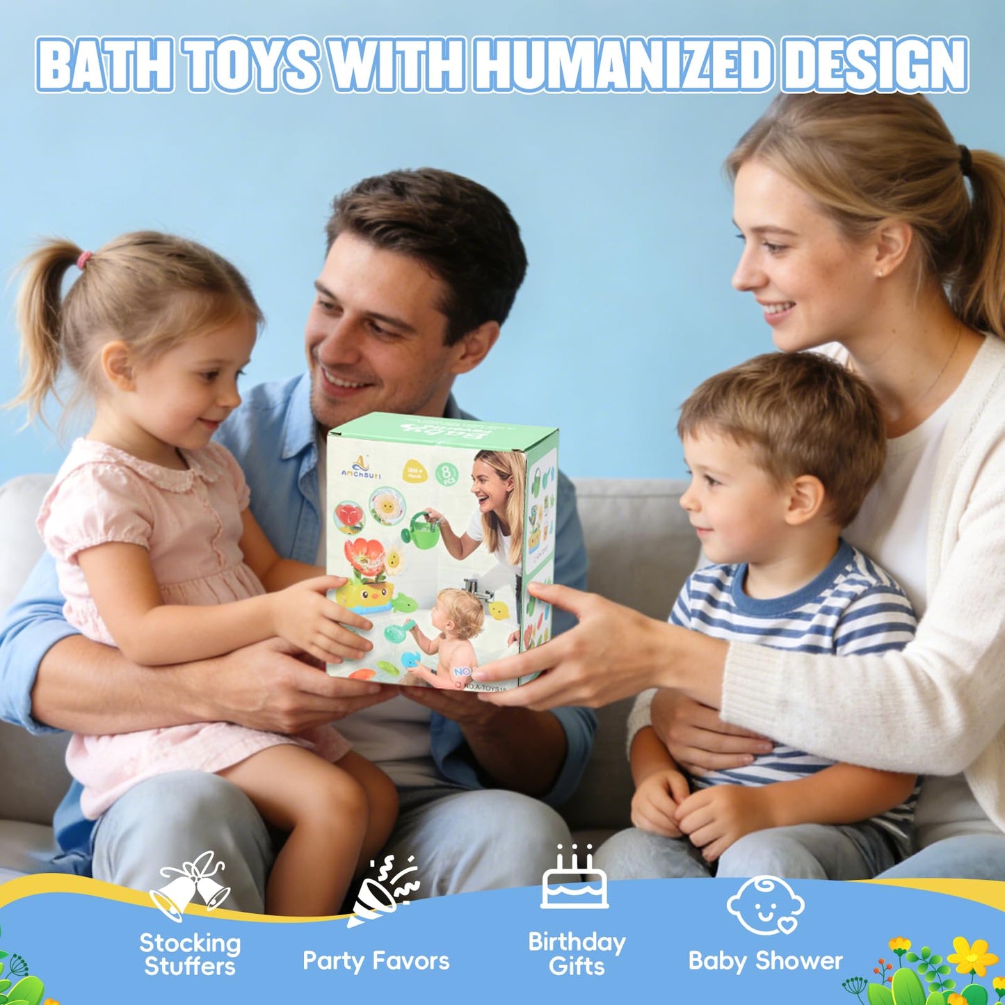 Toddler Bath Toys for Kids Ages 1-3 | Safe & Fun Mold Free Baby Bath Toys | Interactive Bath Toys with Blooming Flower with Watering Can Bathtub Water Toys for 1+ Year Old Great for Girls Shower Gifts