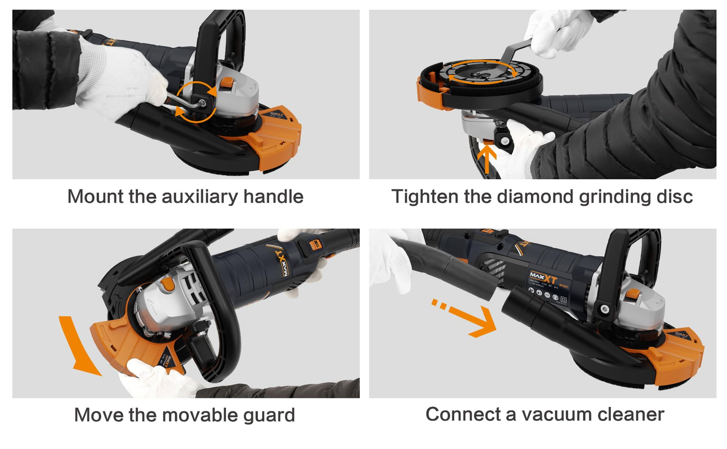 MAXXT 5 Inch Concrete Surfacing Grinder, 1500W 14A Motor, 7 Adjustable Speed Angle Grinder Kit with Diamond Disc, Removable Guard, Concrete Sander for Polishing and Grinder Stone Cement Marble Granite