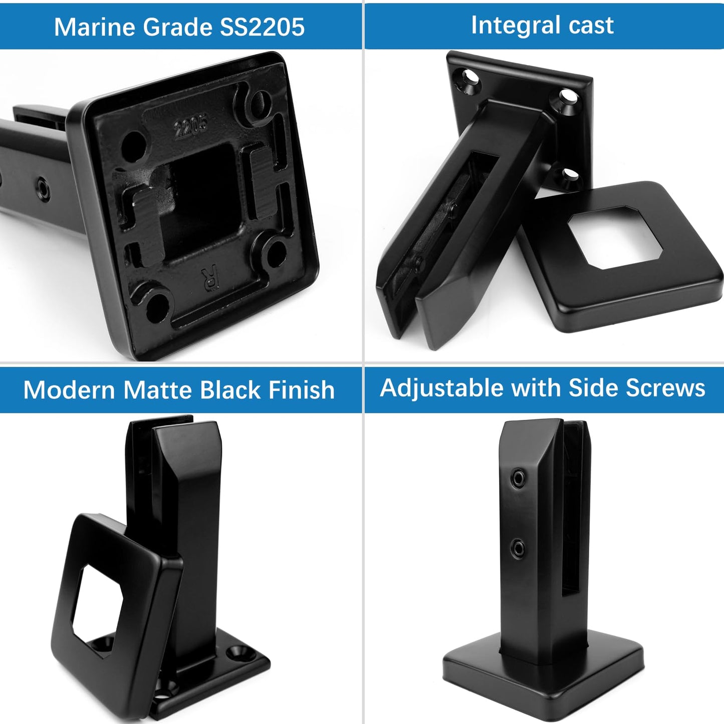 LukLoy 10 Pack Marine Grade SS2205 Glass Pool Fence Spigot, Matte Black Railing Clamp Bracket for Deck Balcony Glass Railing Balustrade Handrail (10 Pack, Each NW 2.75lb, GW 3.52lb) - Level 3
