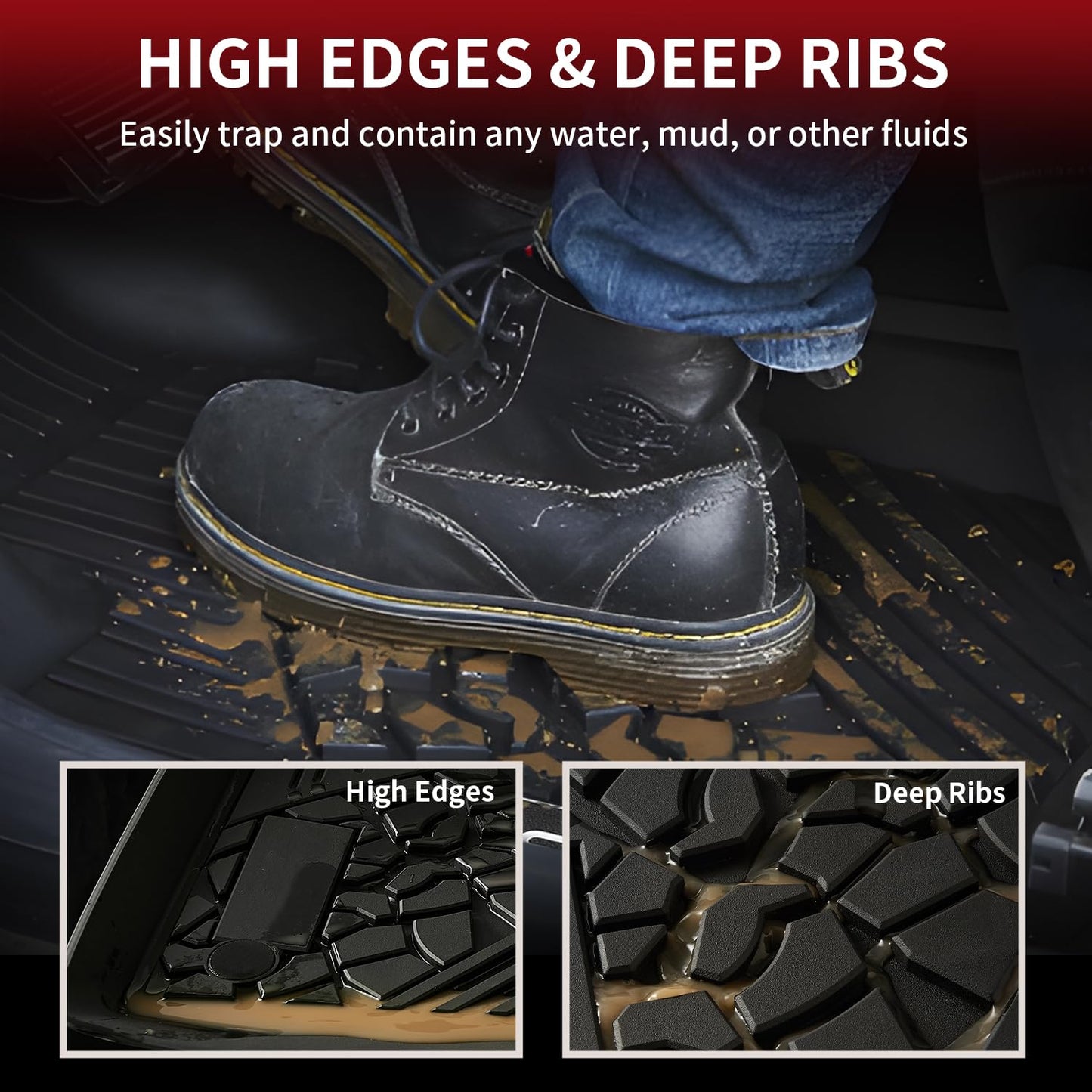 LASFIT Floor Mats for Jeep Grand Cherokee 2016-2021 5-Seat, for Dodge Durango 2016-2026 5-Seat (Not for 6-Seat), All Weather TPE Custom Fit Trunk Liners Car Floor Mats Black