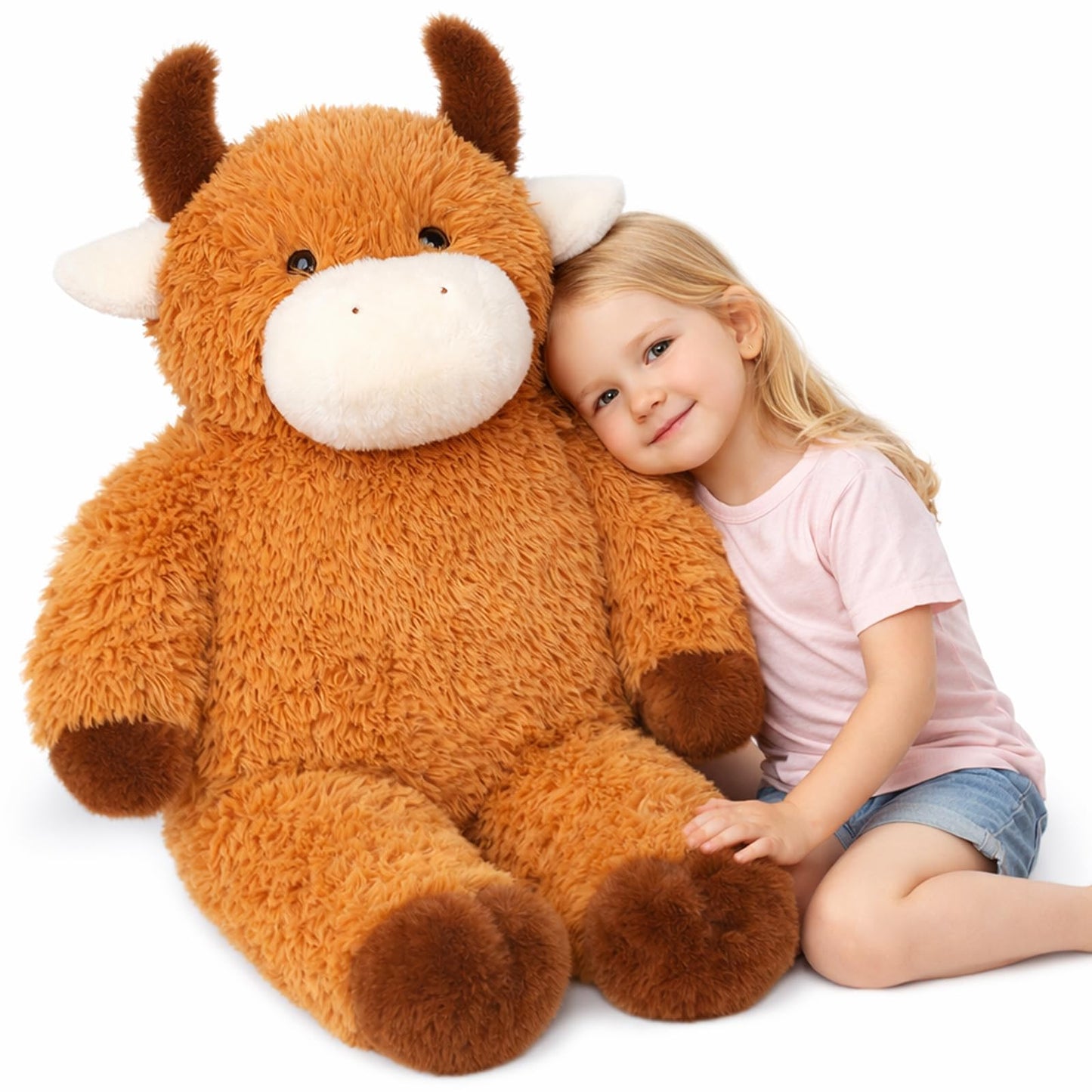 Cudhug 32" Giant Highland Cow Stuffed Animal, Animals Plush Toy Gift Huge Size Fluffy Plushy Fat Plushie, Stuffed Animals for Kids Adults